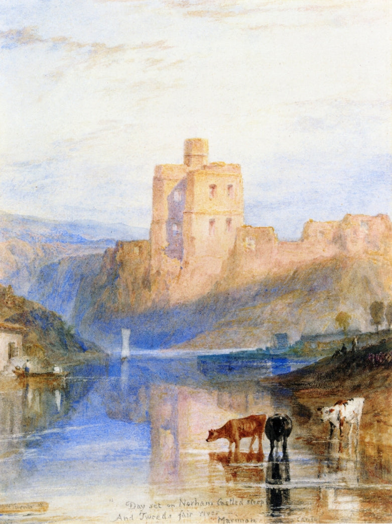 Norham Castle on the Tweed by J. M. W. Turner. Seascape painting, Turner artworks, Turner canvas art, J. M. W. Turner oil painting, Turner reproduction for sale. Landscape paintings, Turner art decor, Turner oil painting on canvas, Blue Surf Art