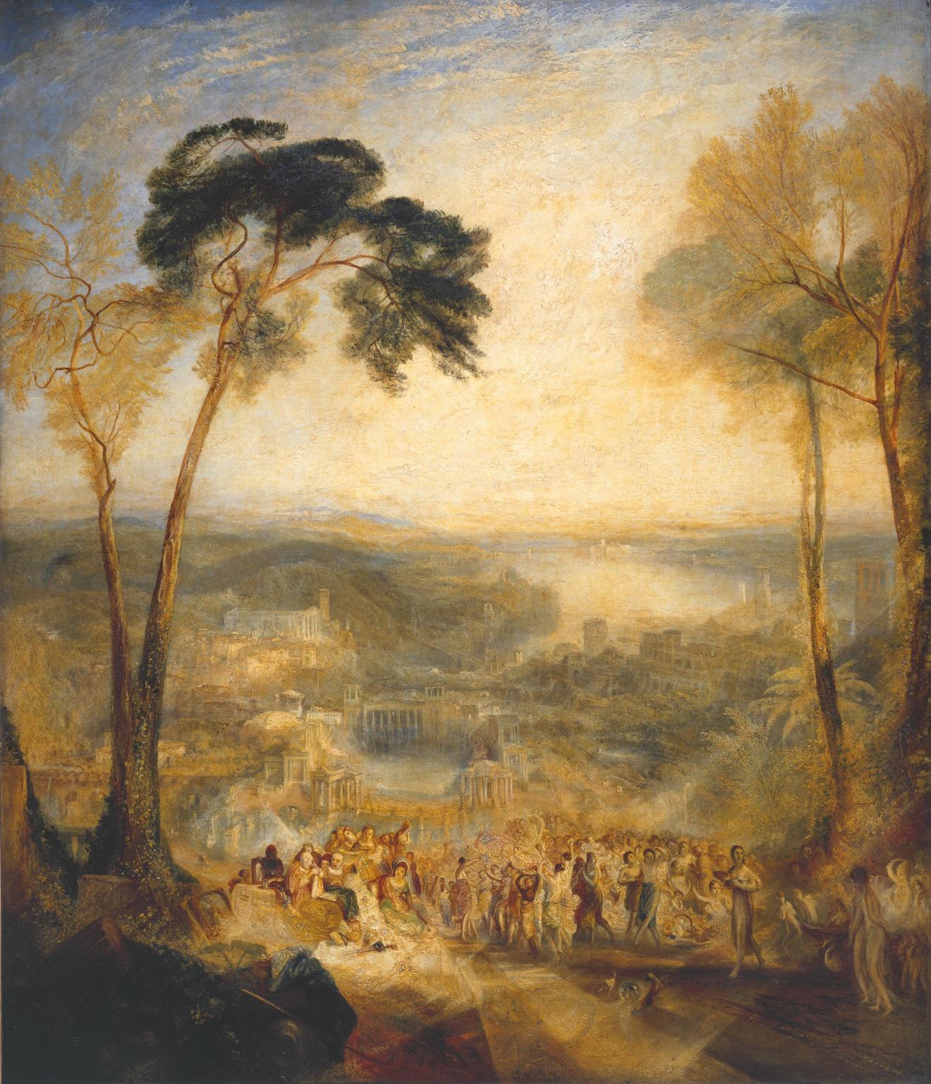 Phryne Going to the Public Baths as Venus, Demosthenes Taunted by Aeschines by J. M. W. Turner. Seascape painting, Turner artworks, Turner canvas art, J. M. W. Turner oil painting, Turner reproduction for sale. Landscape paintings, Turner art decor, Turner oil painting on canvas, Blue Surf Art