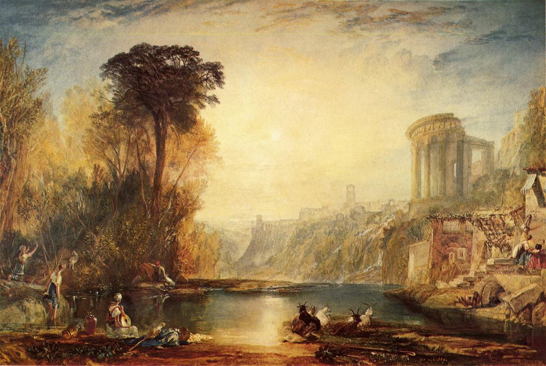 Landscape Composition of Tivoli by J. M. W. Turner. Seascape painting, Turner artworks, Turner canvas art, J. M. W. Turner oil painting, Turner reproduction for sale. Landscape paintings, Turner art decor, Turner oil painting on canvas, Blue Surf Art