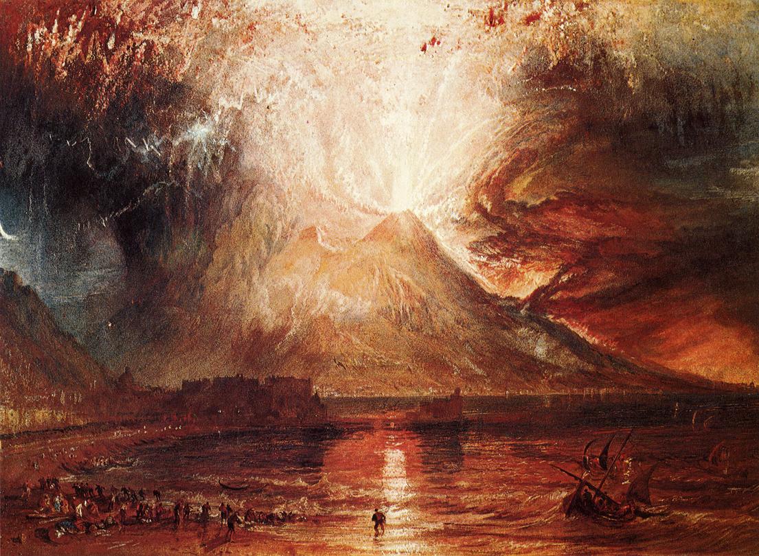 Mount Vesuvius in Eruption by J. M. W. Turner. Seascape painting, Turner artworks, Turner canvas art, J. M. W. Turner oil painting, Turner reproduction for sale. Landscape paintings, Turner art decor, Turner oil painting on canvas, Blue Surf Art
