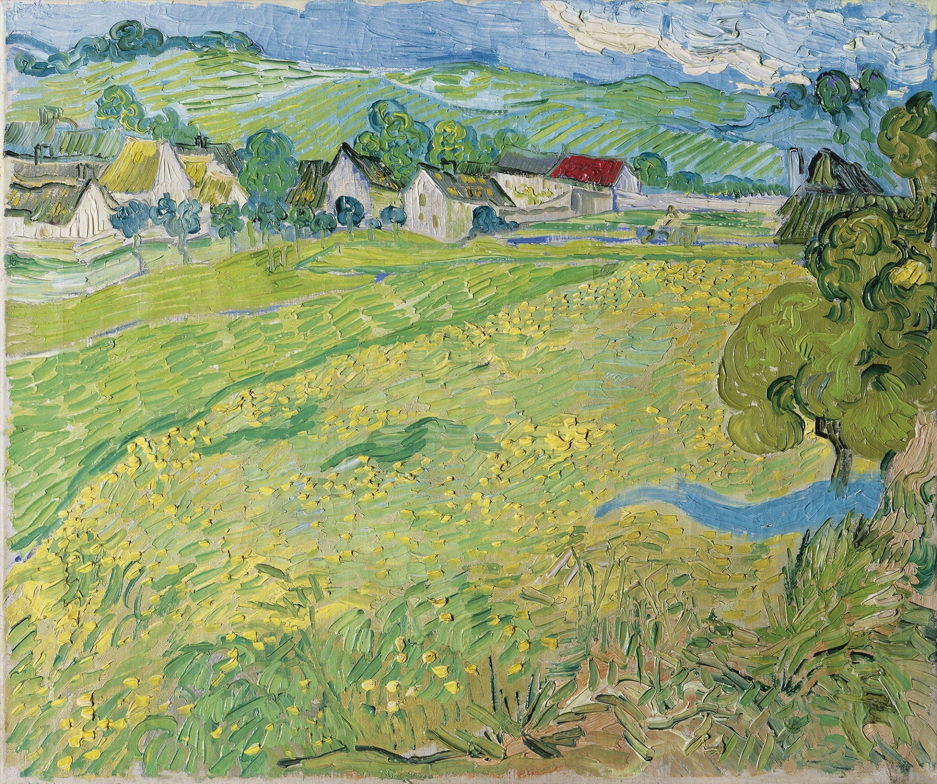 View of Vessenots Near Auvers, 1890 by Vincent van Gogh Reproduction Painting for Sale - Blue Surf Art