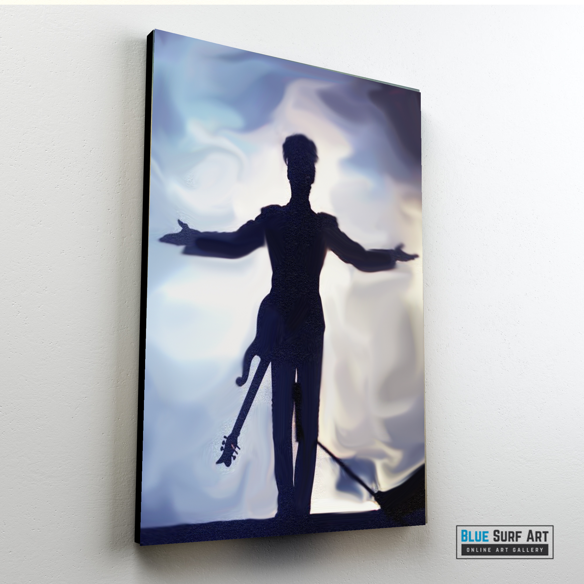 Prince on stage, Blue background