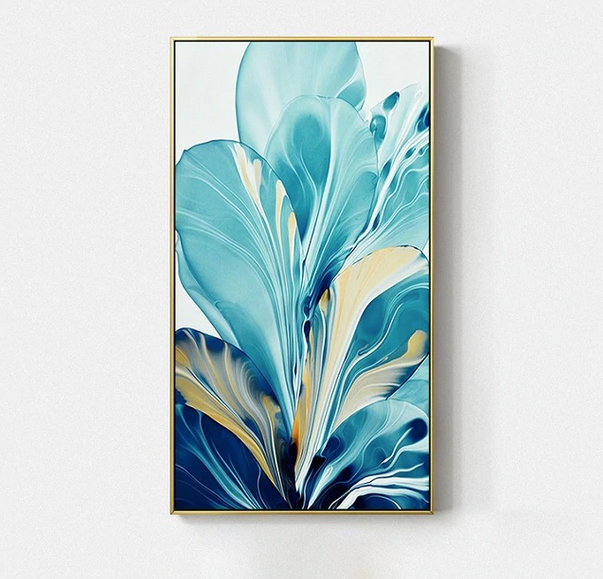 Turquoise Flowers Art Print on Canvas, abstract art print, home decor, painting decor, 5