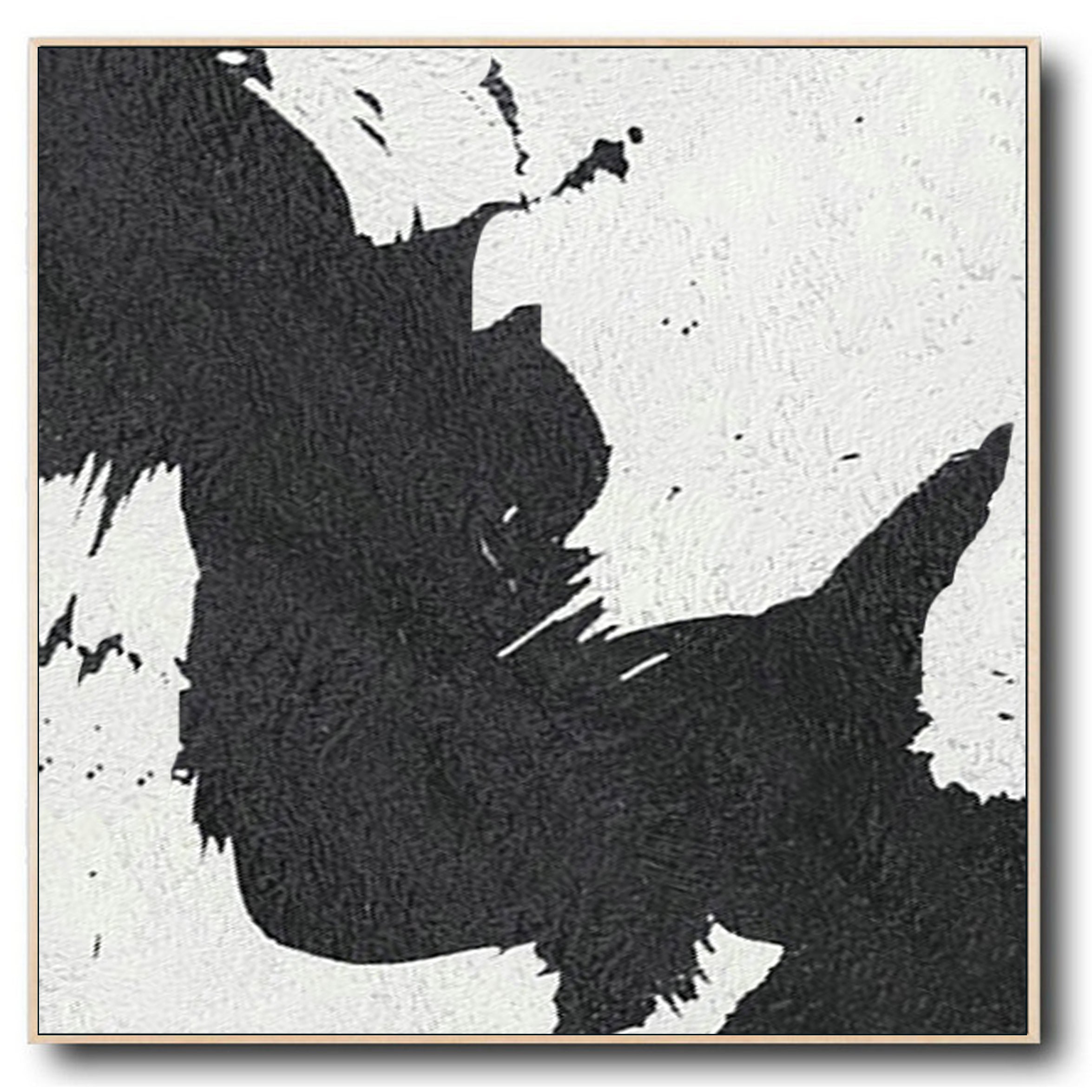 Abstract Painting, Black and White Minimal Square Canvas Art Painting, Textured Art