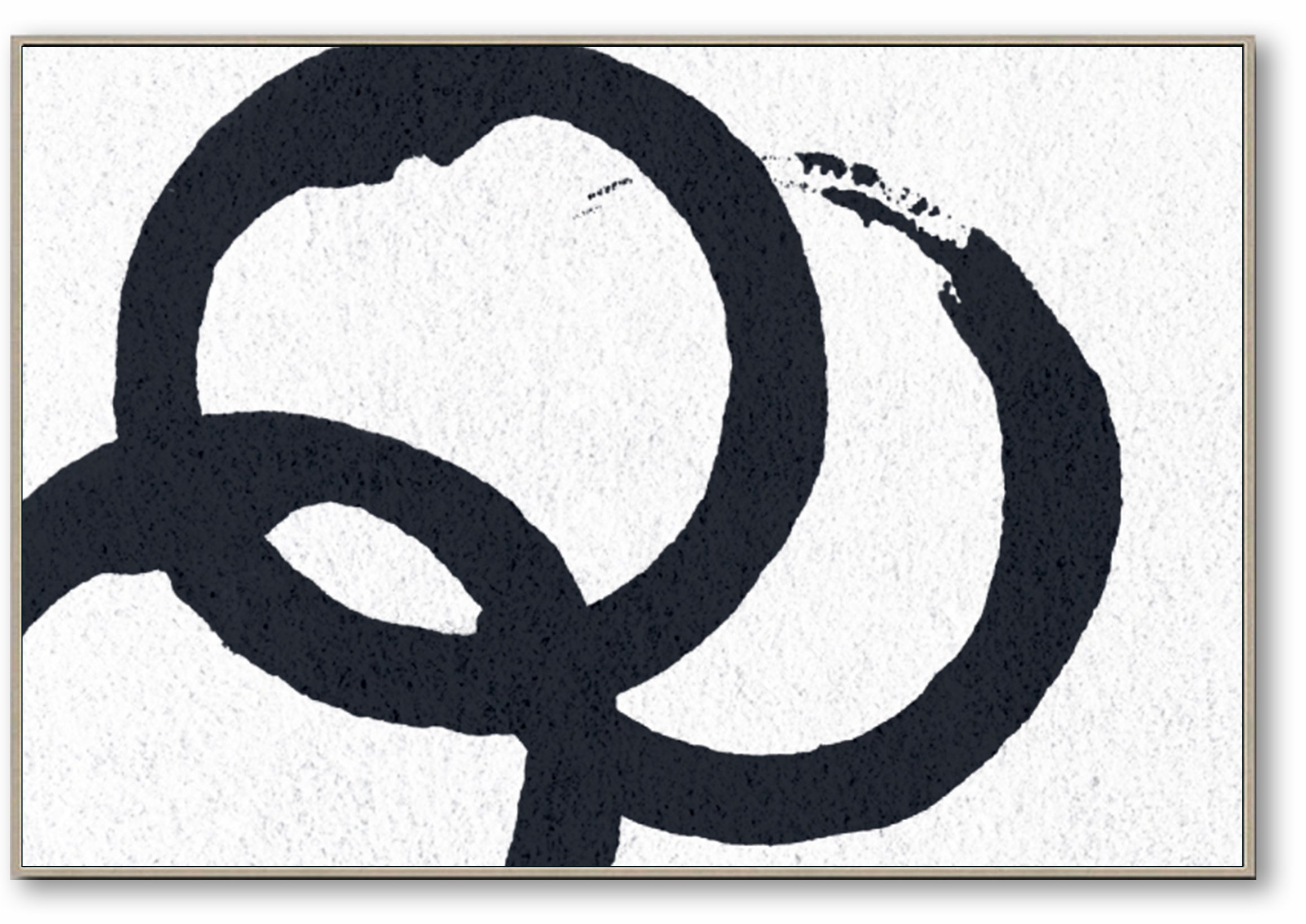 Oversized Circle Abstract Painting, Black and White Minimal Rectangle Canvas Art Painting