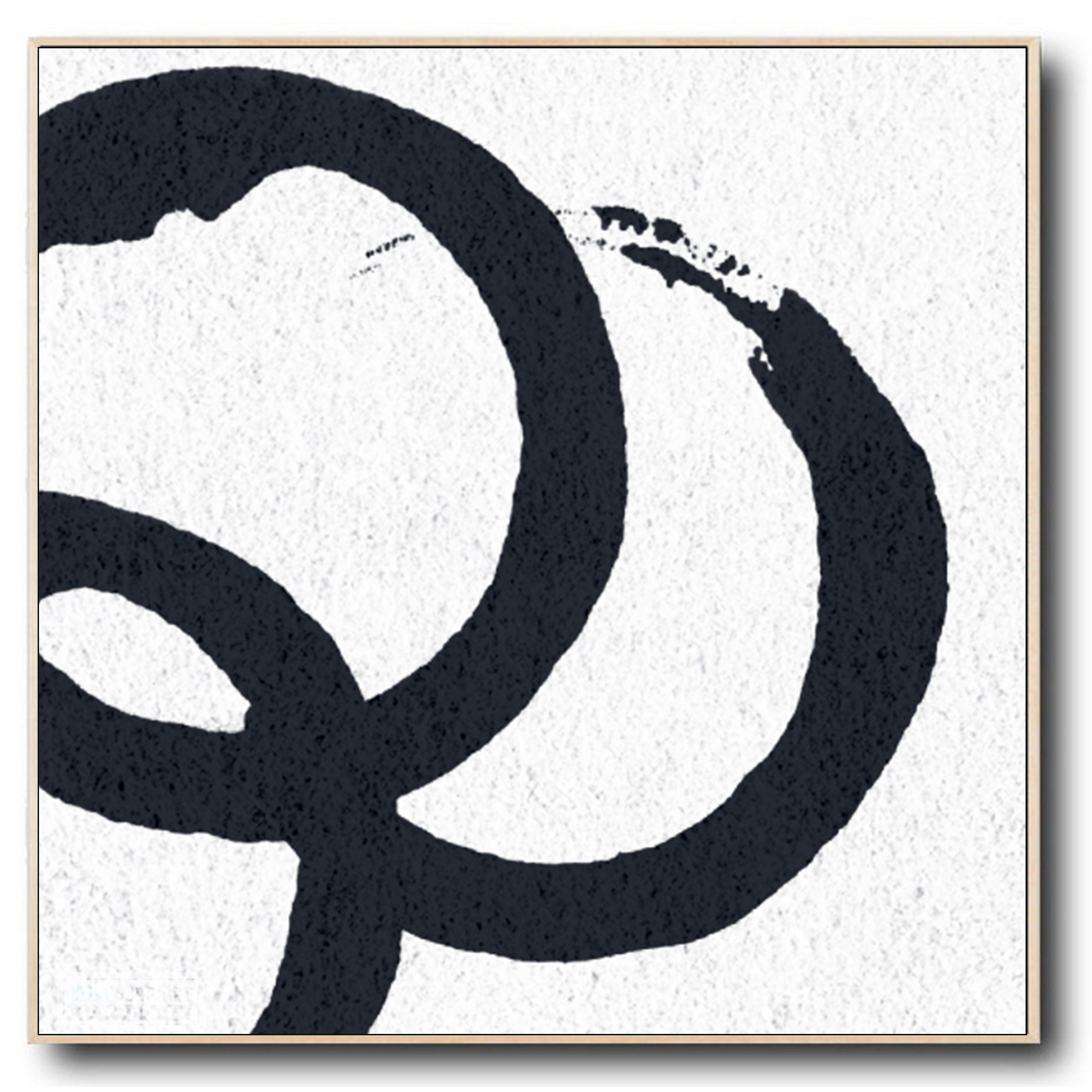 Oversized Circle Abstract Painting, Black and White Minimal Square Canvas Art Painting