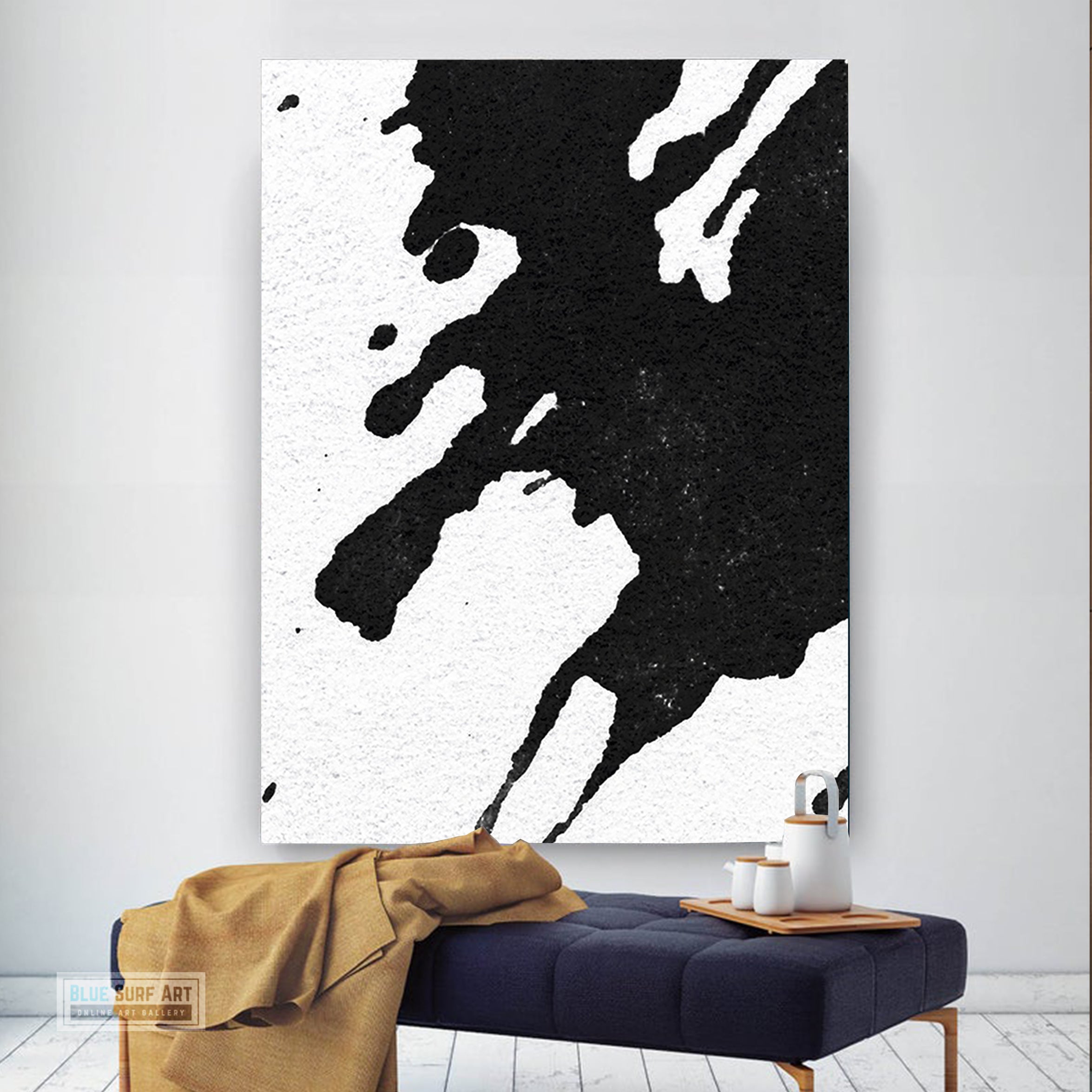Modern Black and White Abstract Canvas Wall Art, Original Oil Painting, Living Room Wall Art DecorDecor no. 22