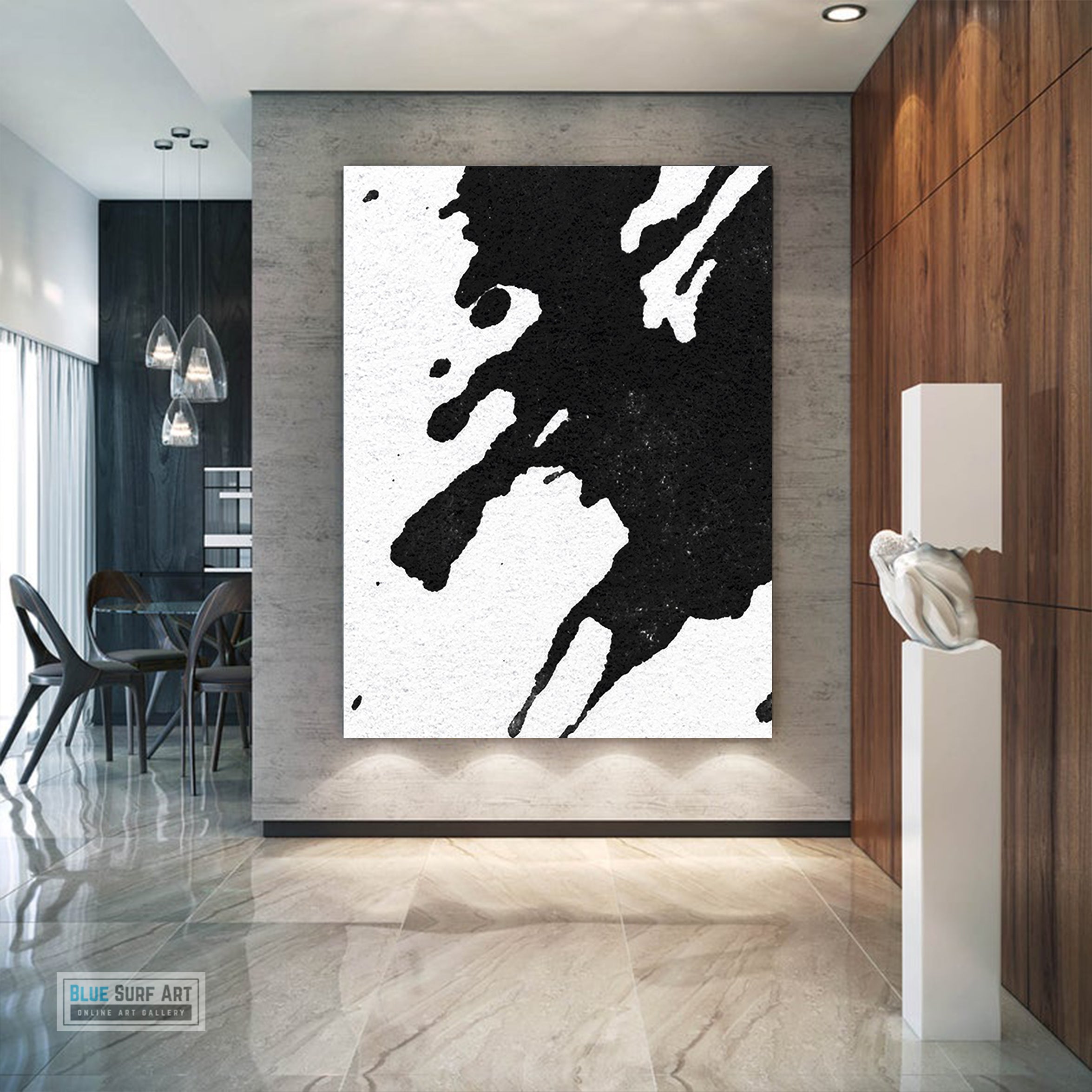 Modern Black and White Abstract Canvas Wall Art, Original Oil Painting, Living Room Wall Art DecorDecor no. 22
