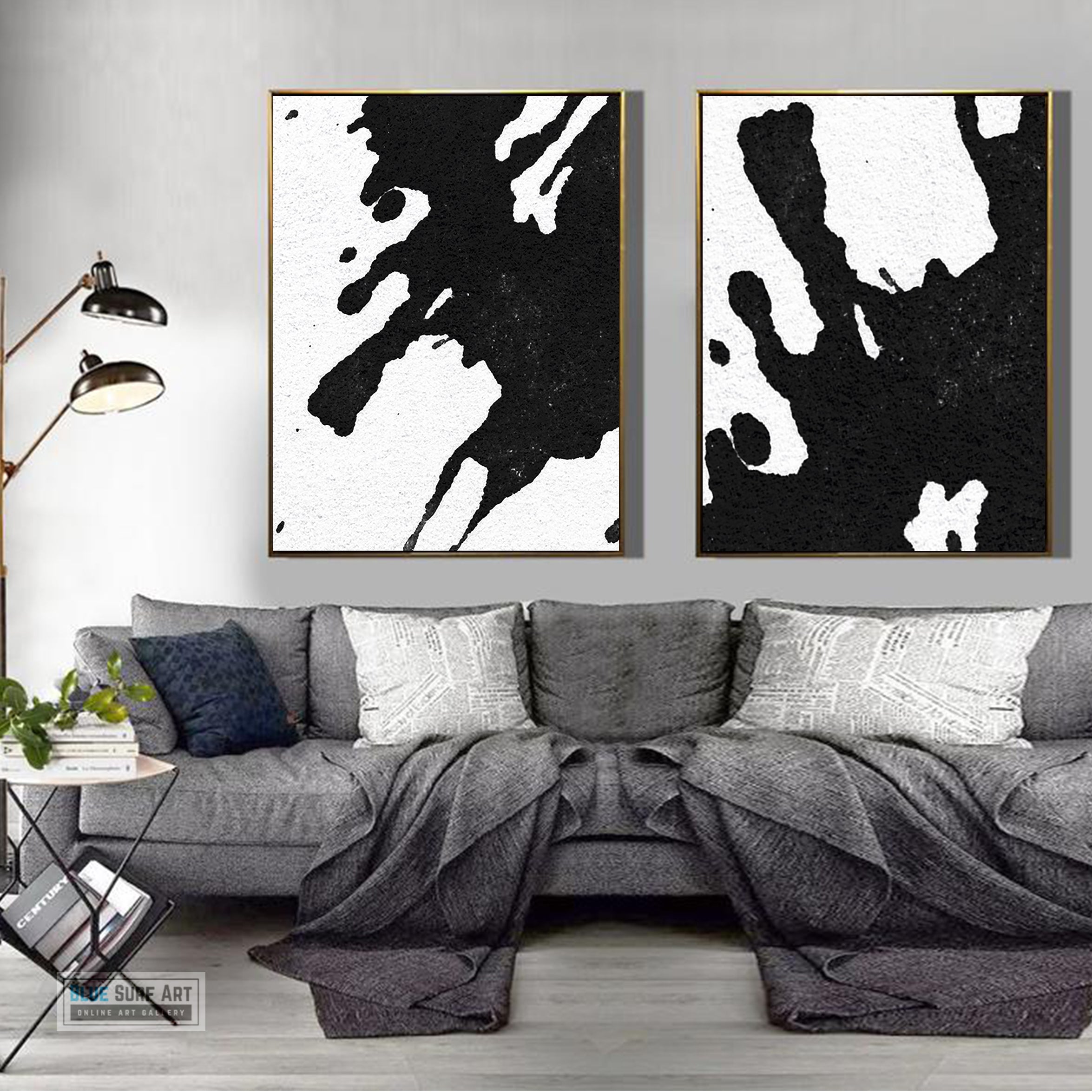 Large Duo Abstract Art - Black & White - 100% Hand Painted Art