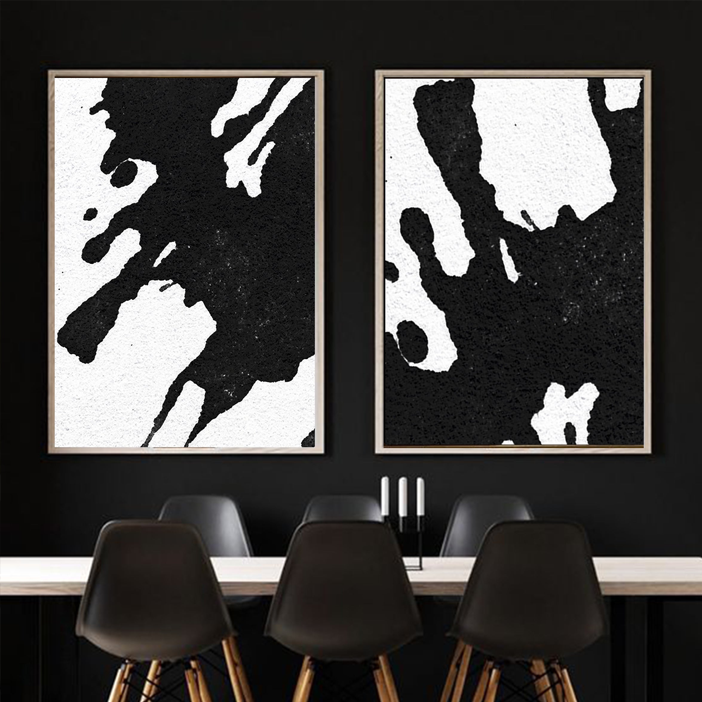 Large Duo Abstract Art - Black & White - 100% Hand Painted Art