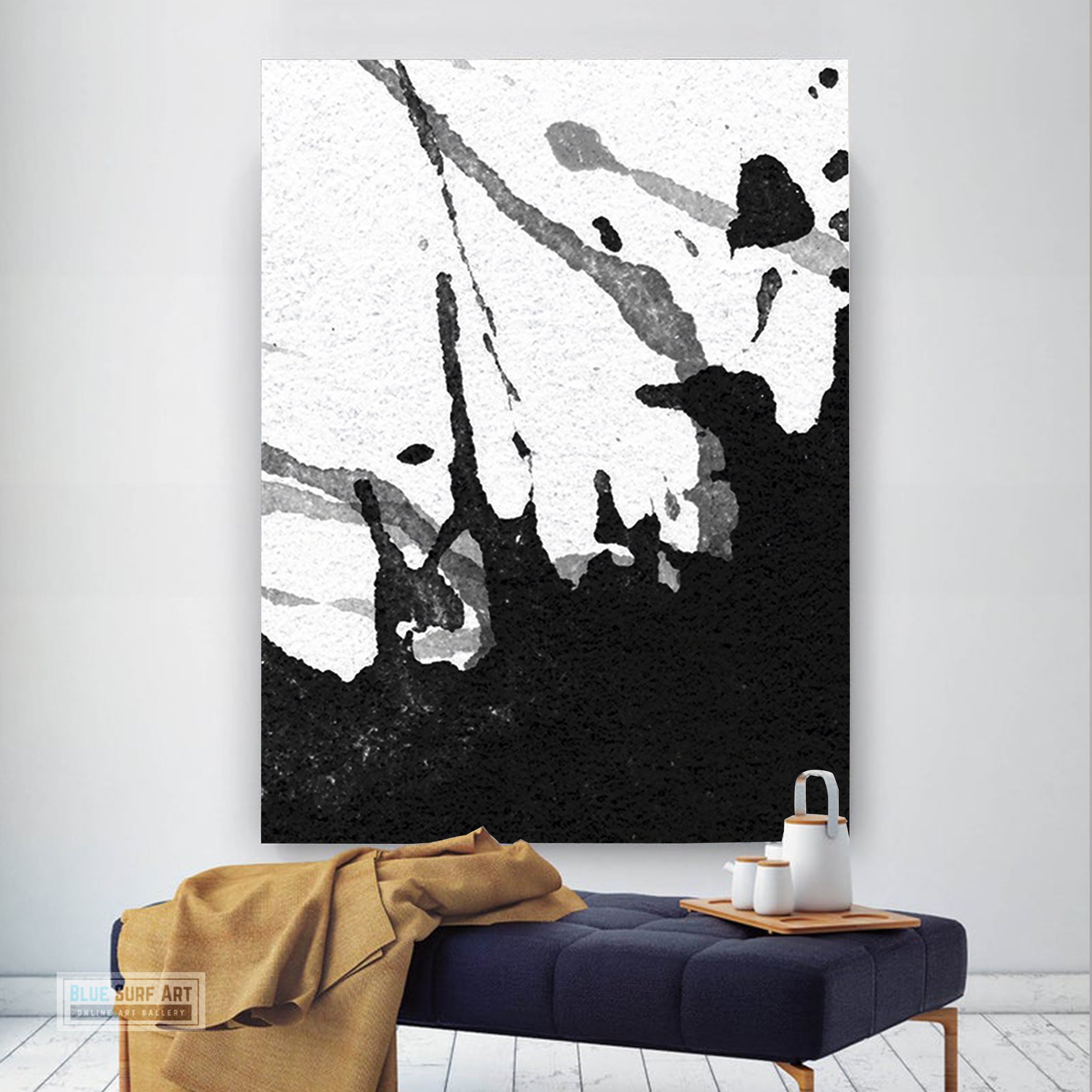 Modern Black and White Abstract Canvas Wall Art, Original Oil Painting, Living Room Wall Art Decor no. 24