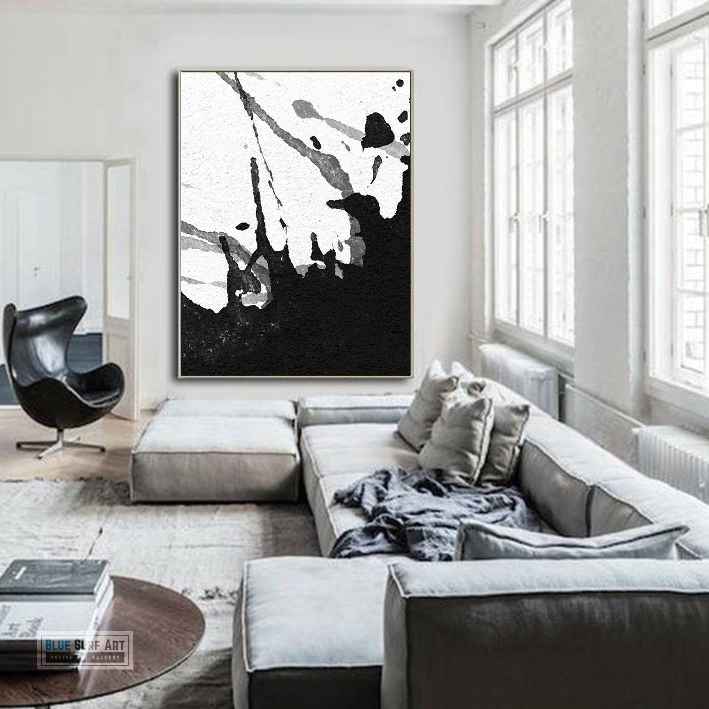 Modern Black and White Abstract Canvas Wall Art, Original Oil Painting, Living Room Wall Art Decor no. 24