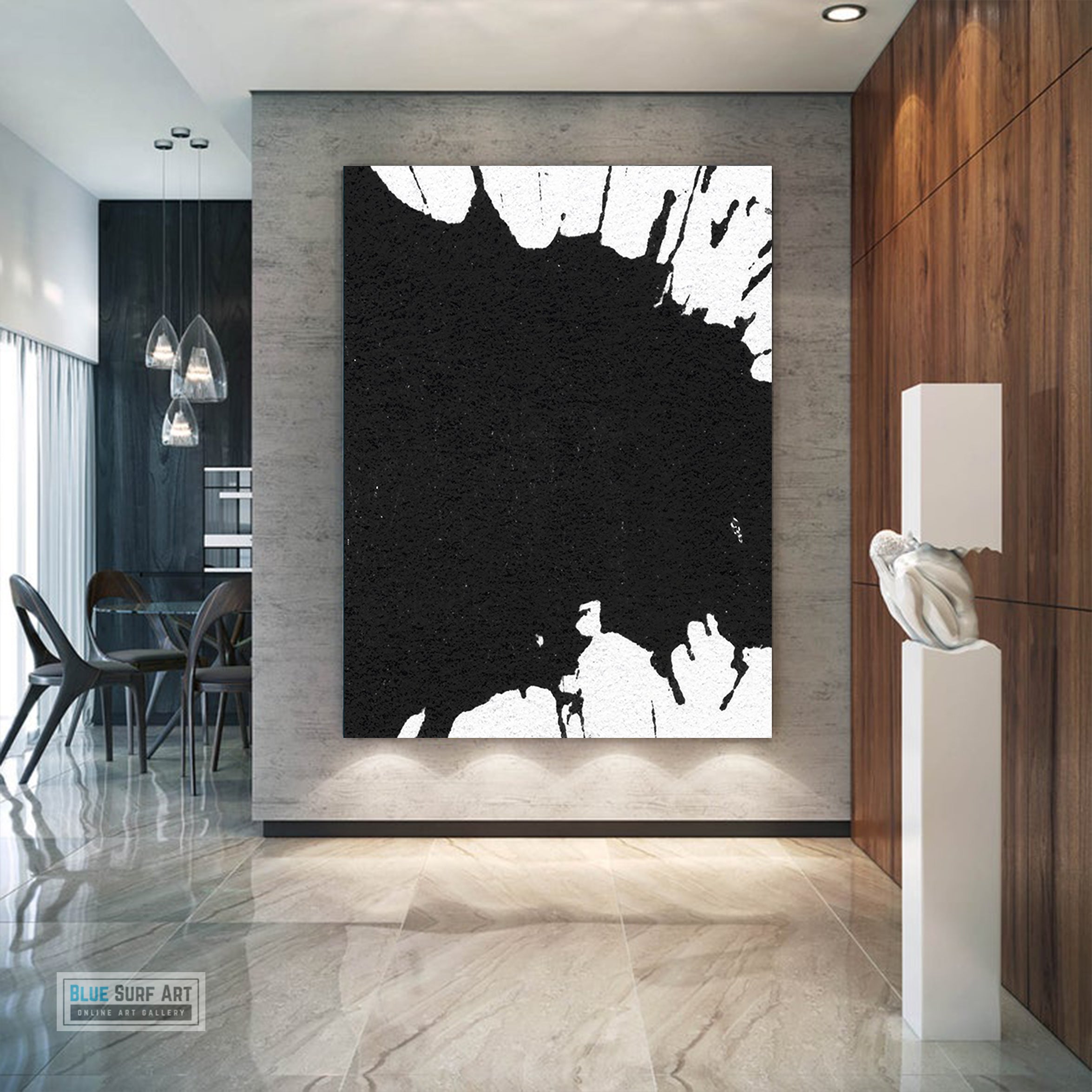 Large Modern Black and White Abstract Canvas Wall Art, Original Oil Painting, Living Room Wall Art Decor no. 25