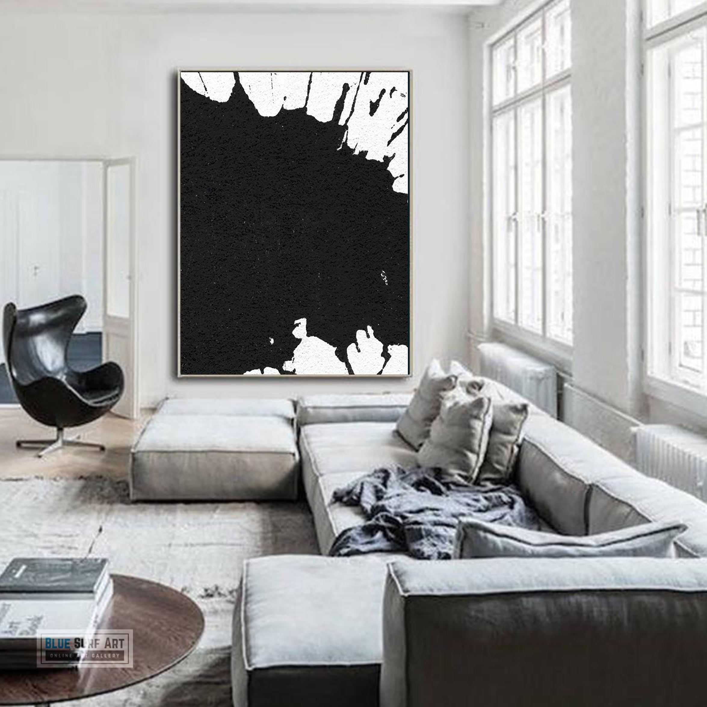 Large Modern Black and White Abstract Canvas Wall Art, Original Oil Painting, Living Room Wall Art Decor no. 25