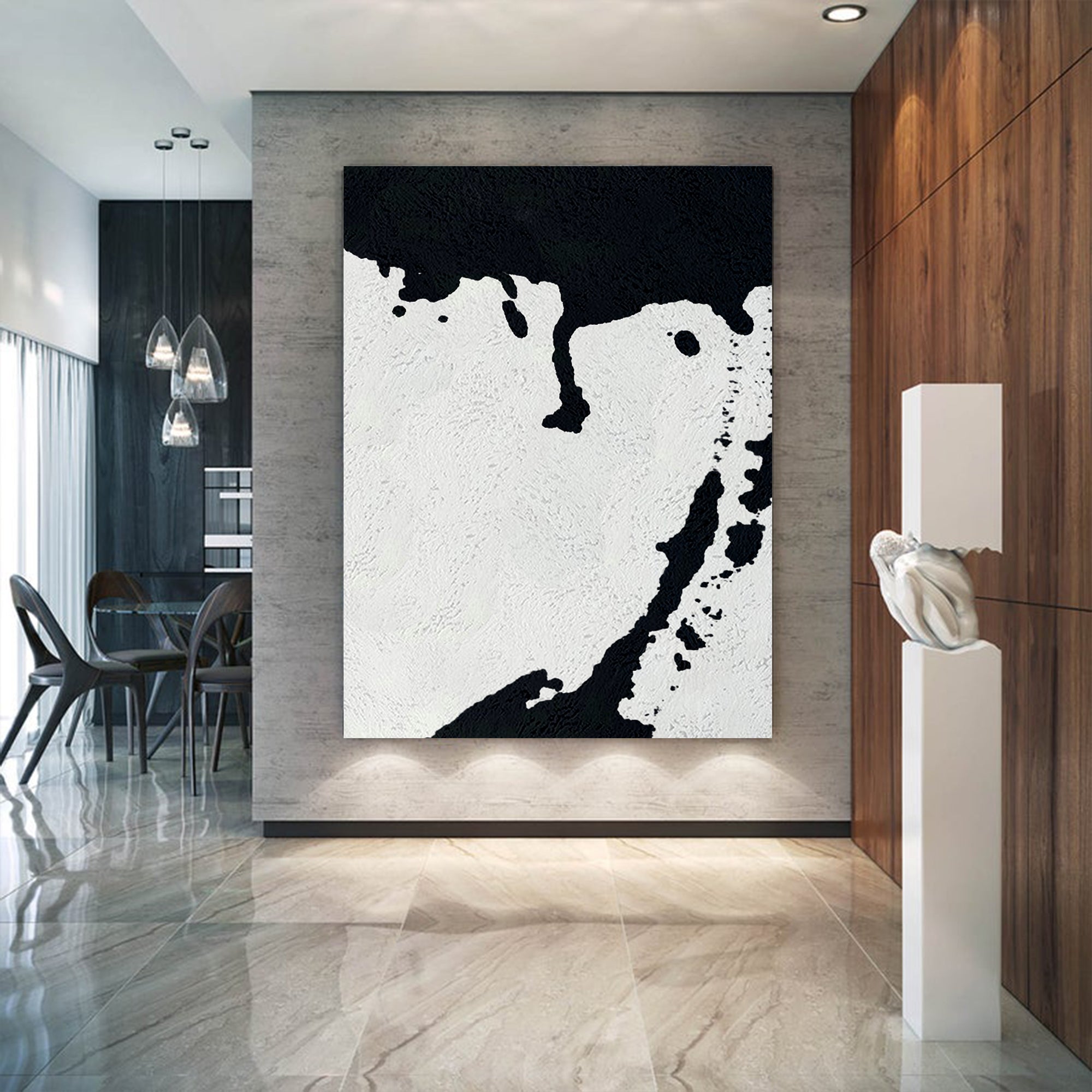 Oversized Black and White Abstract Canvas Wall Art, Original Oil Painting, Living Room Wall Art Decor no. 27