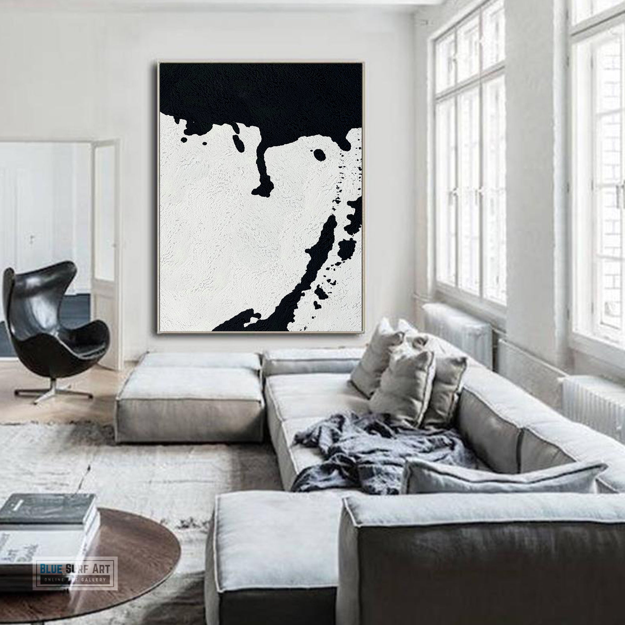 Oversized Black and White Abstract Canvas Wall Art, Original Oil Painting, Living Room Wall Art Decor no. 27