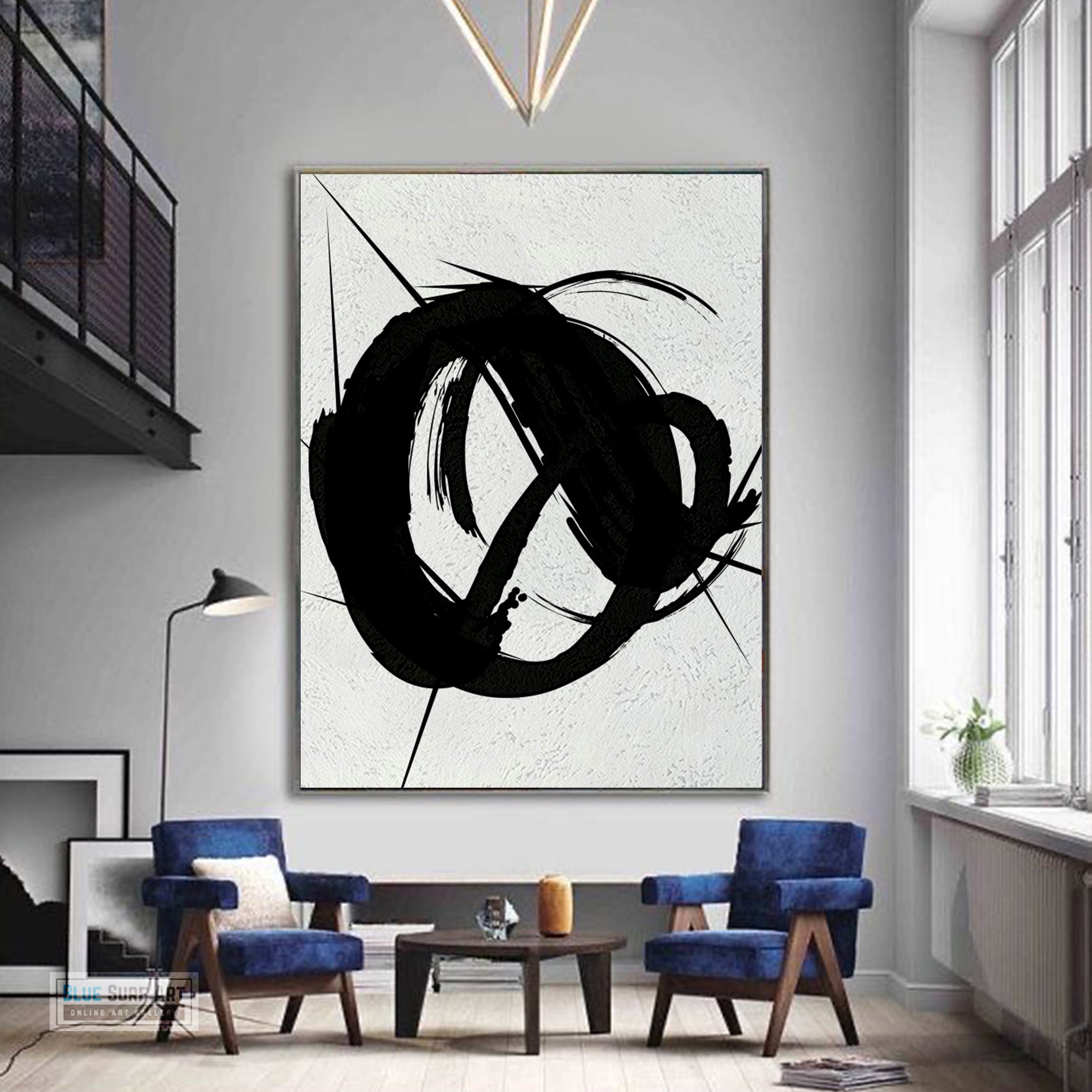 Contemporary Black and White Abstract Canvas Wall Art, Original Oil Painting, Living Room Wall Art Decor no. 29
