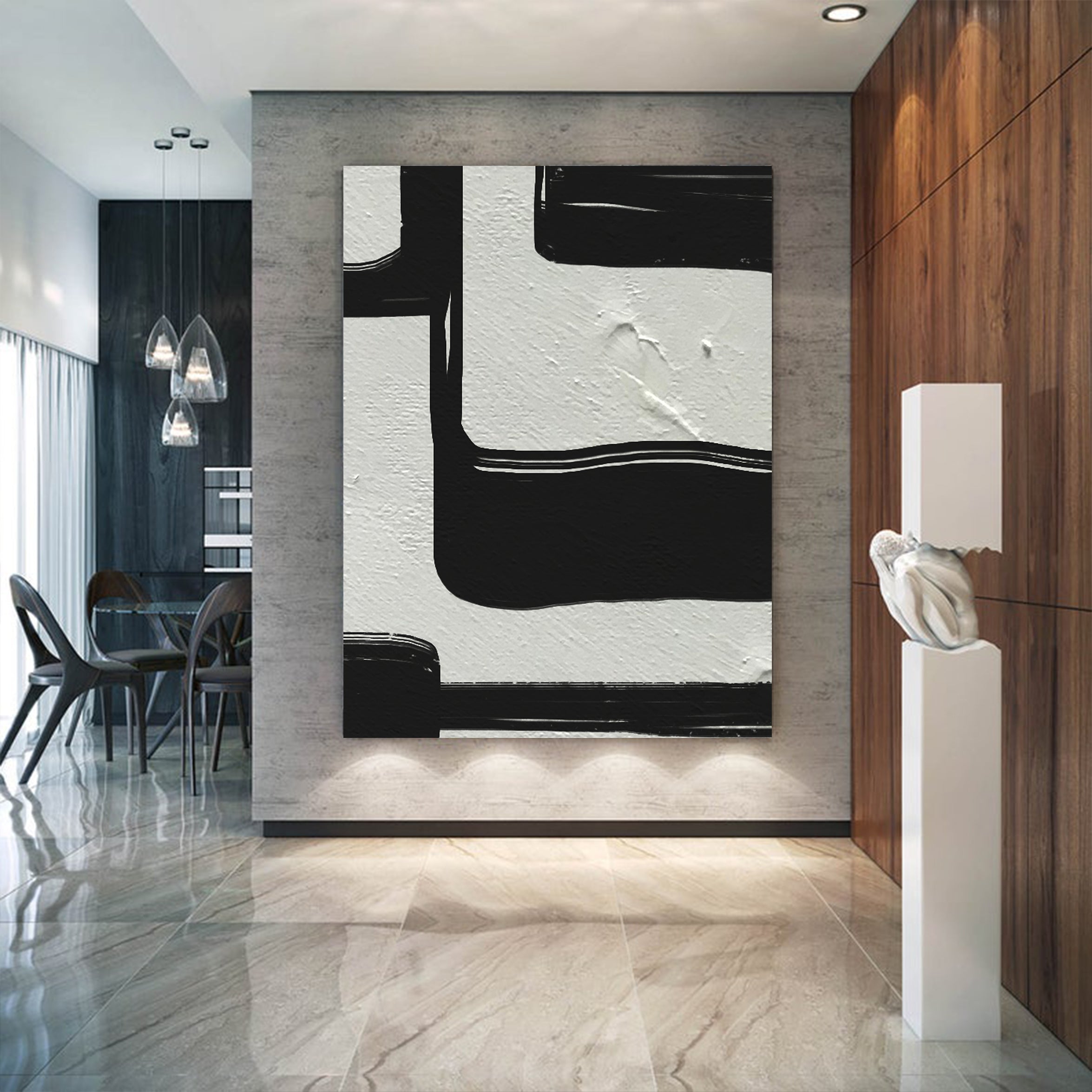 Large Black and White Abstract Canvas Wall Art, Original Oil Painting, Living Room Wall Art Decor no. 32