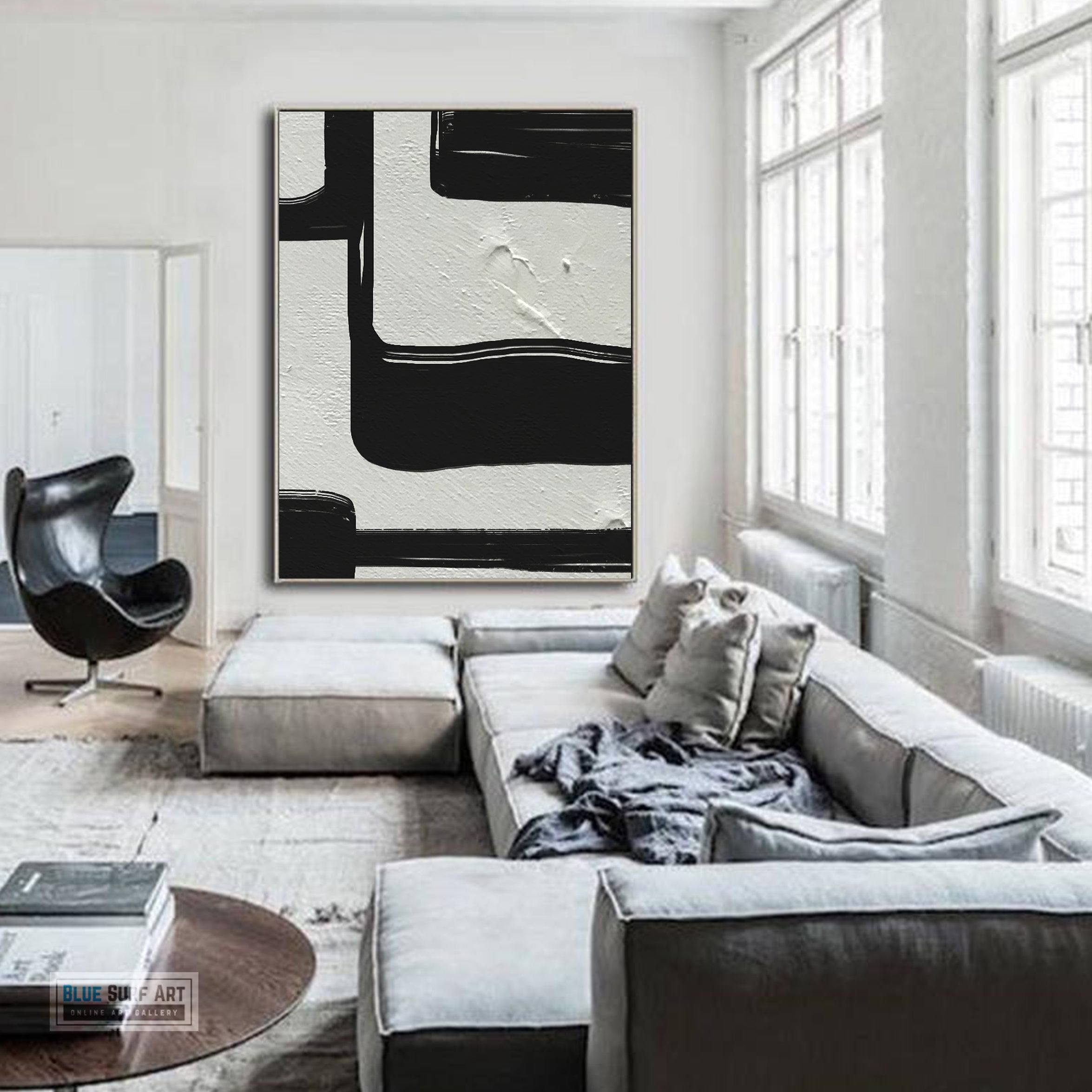 Large Black and White Abstract Canvas Wall Art, Original Oil Painting, Living Room Wall Art Decor no. 32