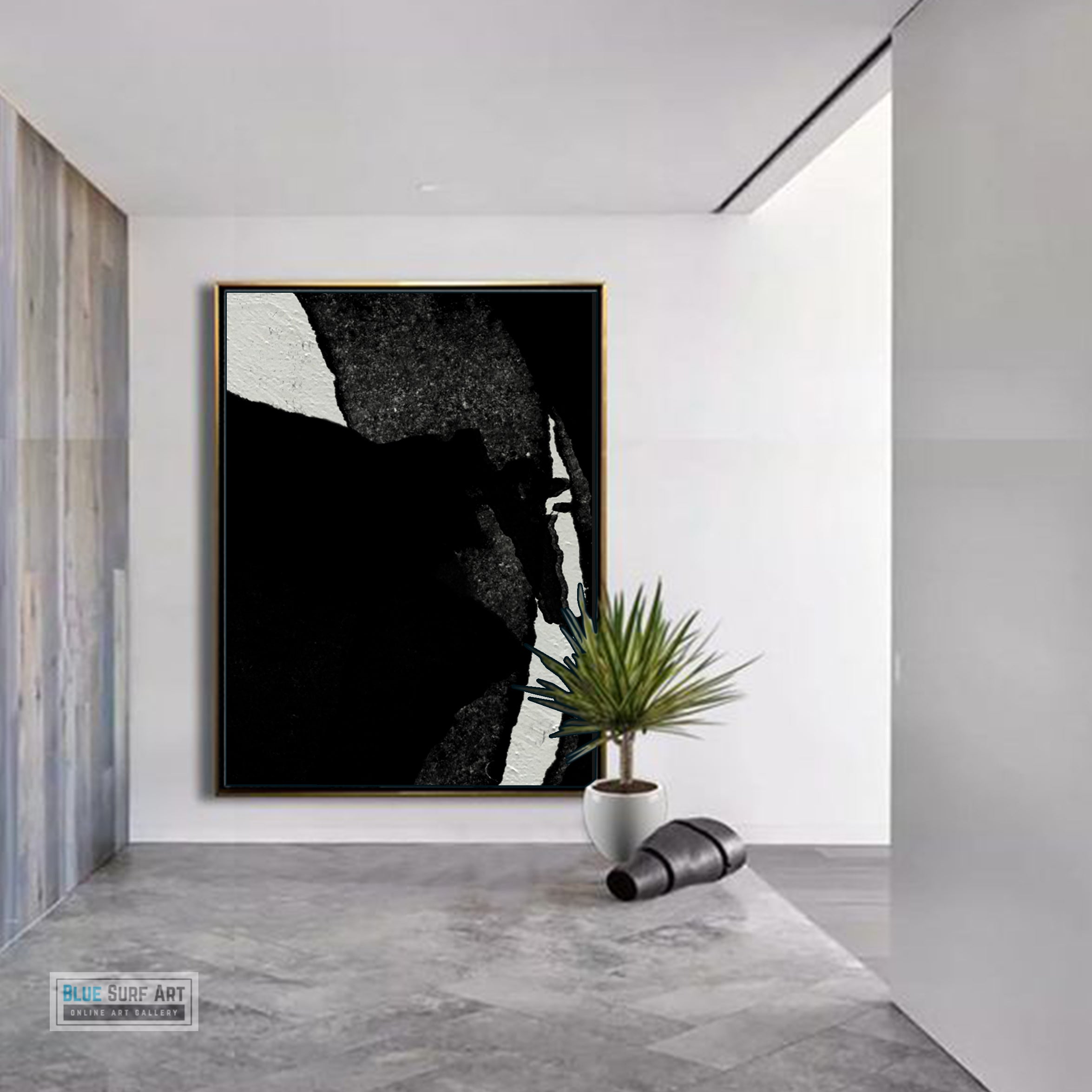 Modern Abstract Canvas Wall Art, Original Oil Painting, Black and White Living Room Wall Art Decor no. 33