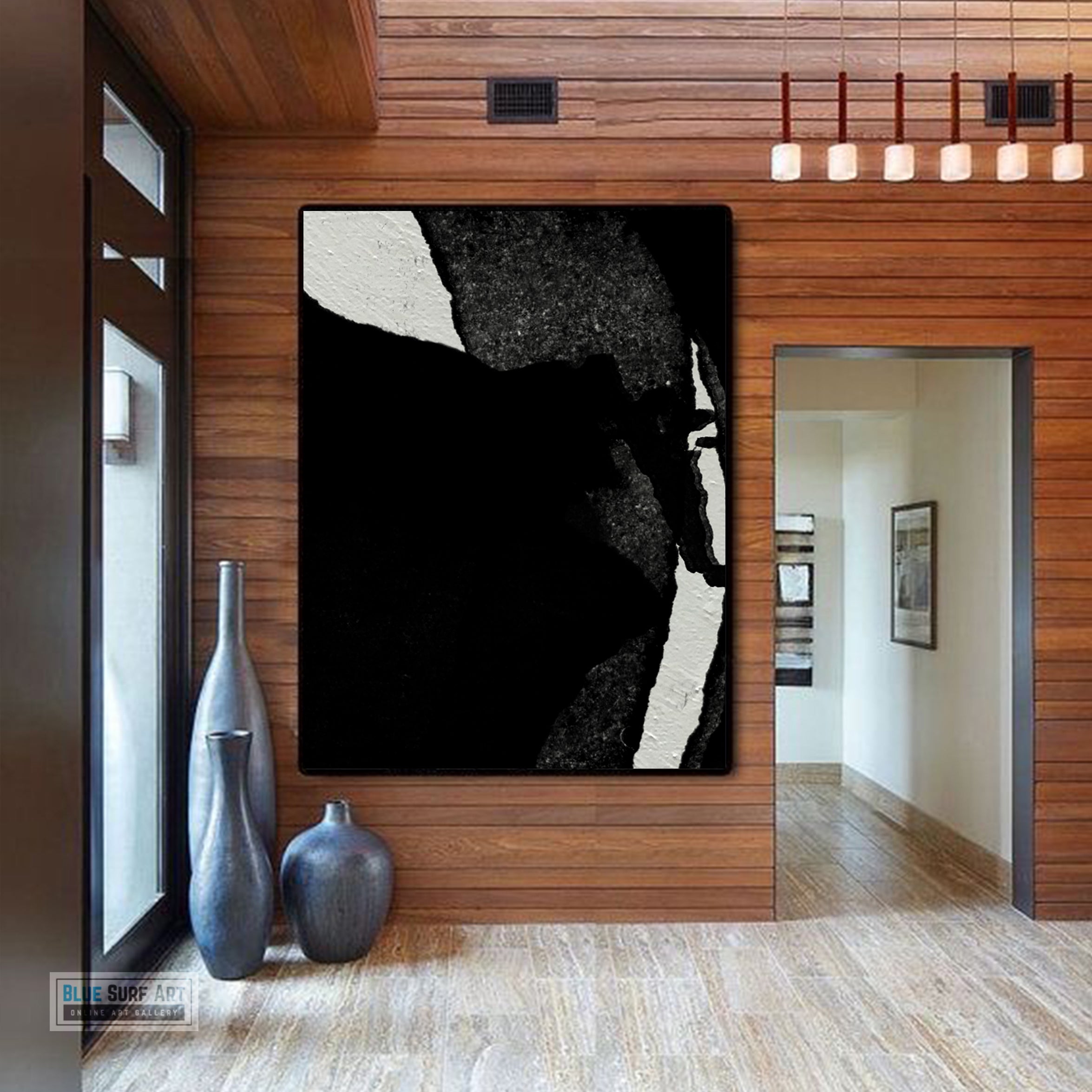 Modern Abstract Canvas Wall Art, Original Oil Painting, Black and White Living Room Wall Art Decor no. 33