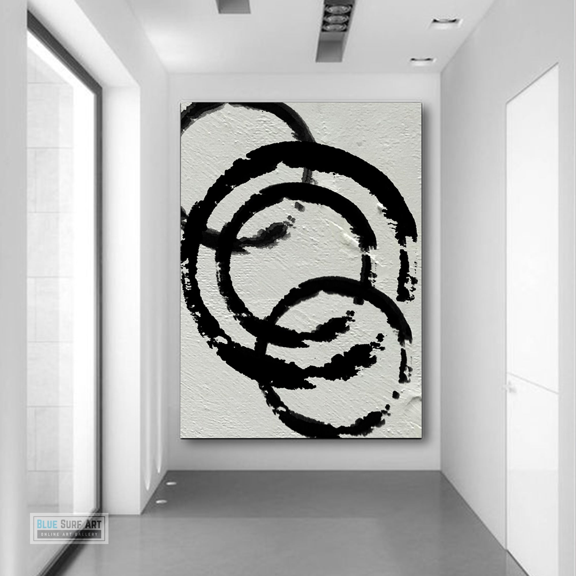 Modern Circle Abstract Canvas Wall Art, Original Oil Painting, Black and White Living Room Wall Art Decor no. 34