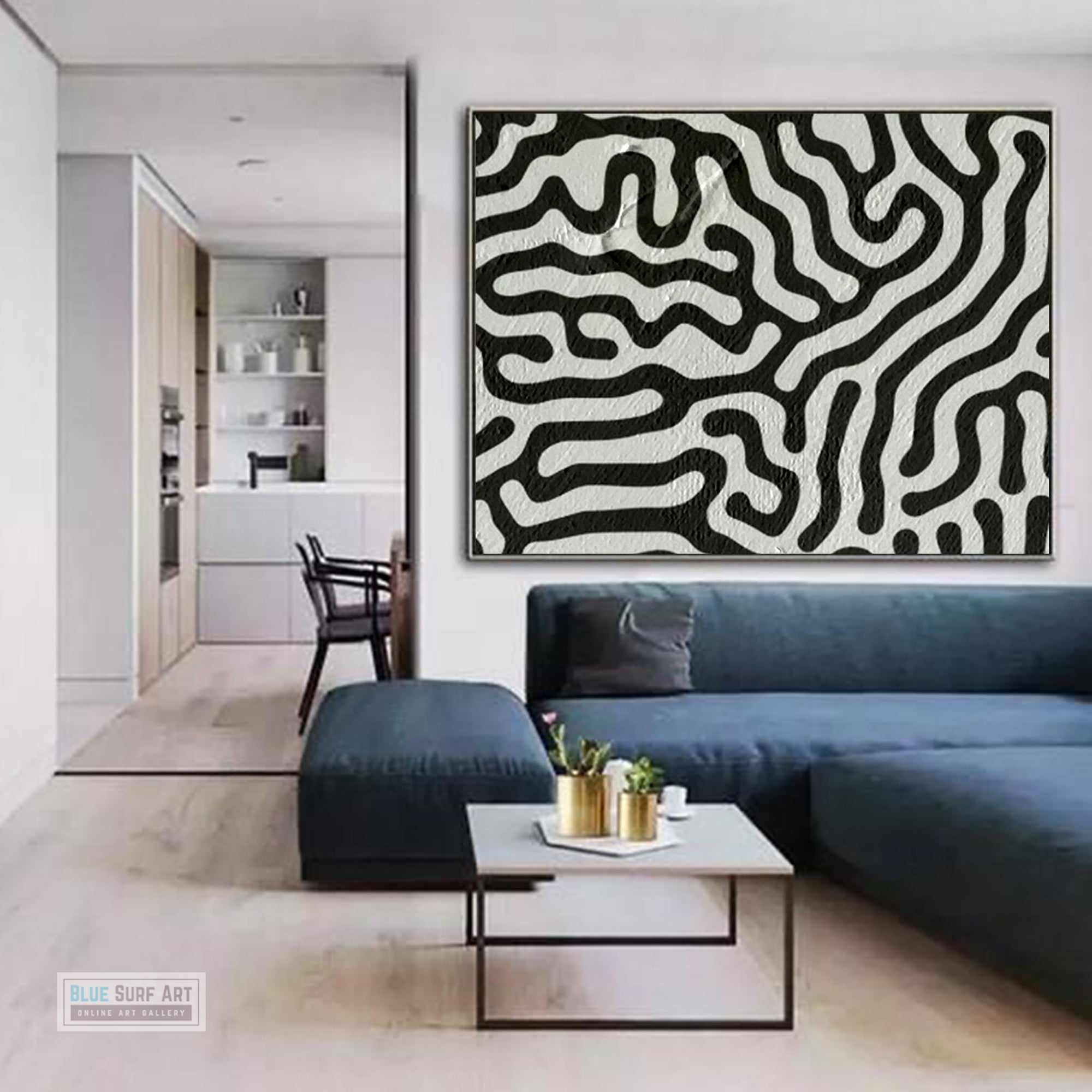 Large Abstract Canvas Wall Art, Original Oil Painting, Black and White Living Room Wall Art Decor no. 35