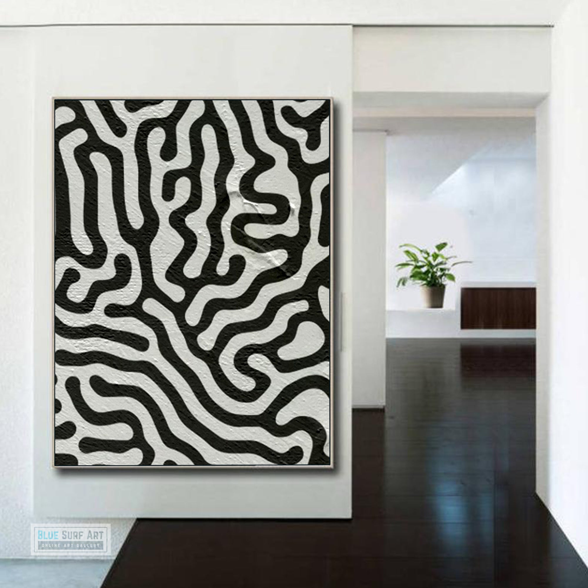 Large Abstract Canvas Wall Art, Original Oil Painting, Black and White Living Room Wall Art Decor no. 35