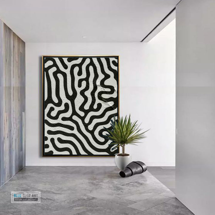 Large Abstract Canvas Wall Art, Original Oil Painting, Black and White Living Room Wall Art Decor no. 35