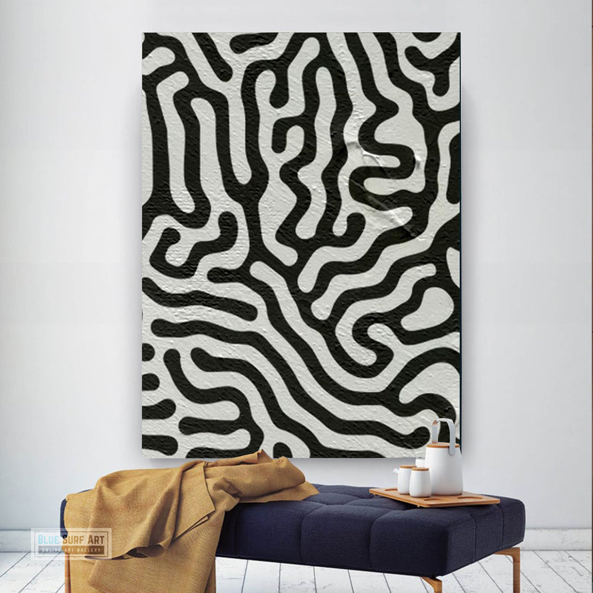 Large Abstract Canvas Wall Art, Original Oil Painting, Black and White Living Room Wall Art Decor no. 35