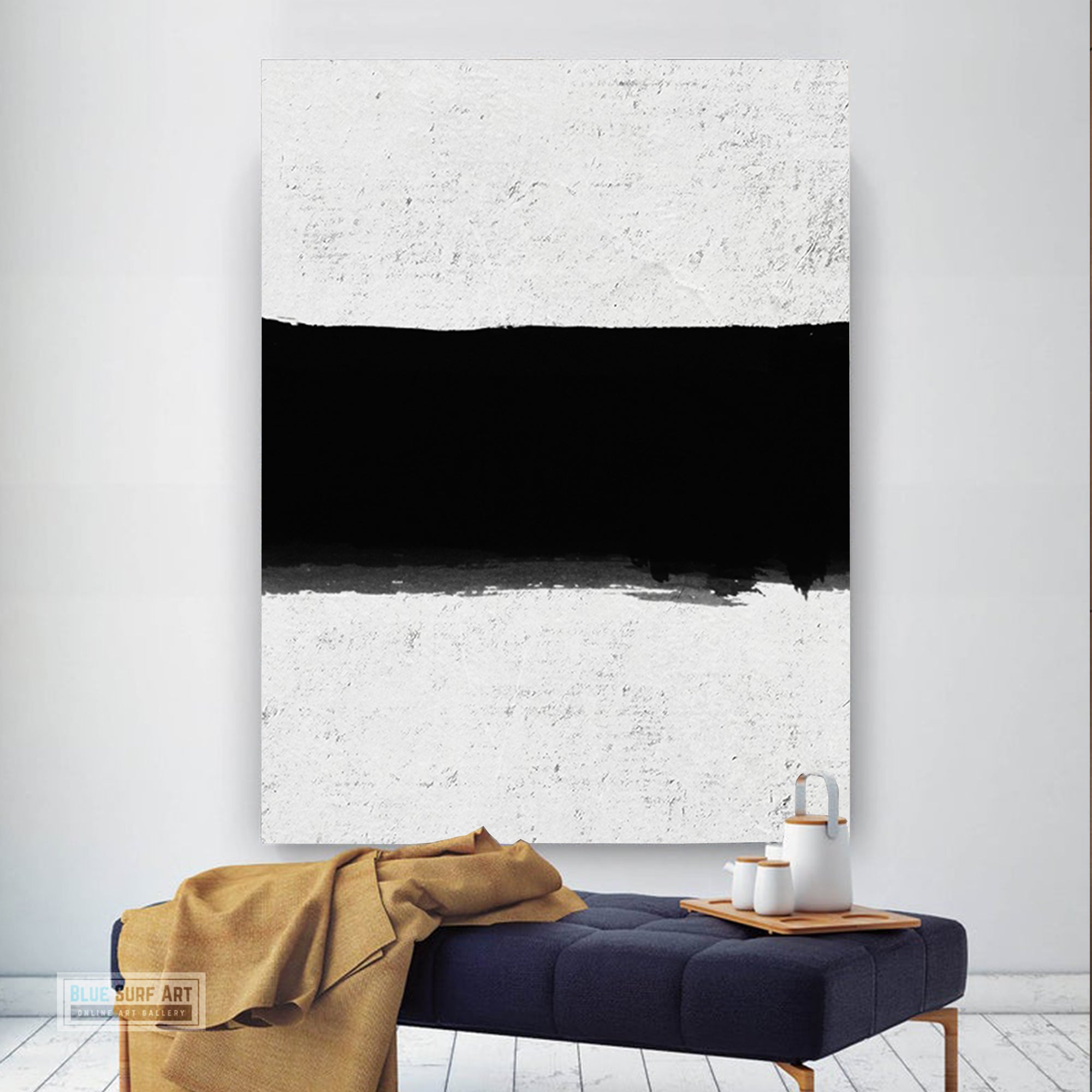 Oversized Minimalist Abstract Canvas Wall Art, Original Oil Painting, Black and White Living Room Wall Art Decor no. 37