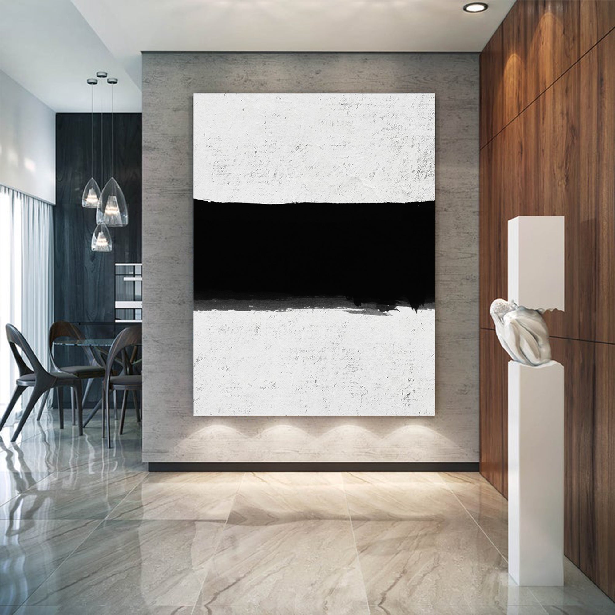 Oversized Minimalist Abstract Canvas Wall Art, Original Oil Painting, Black and White Living Room Wall Art Decor no. 37