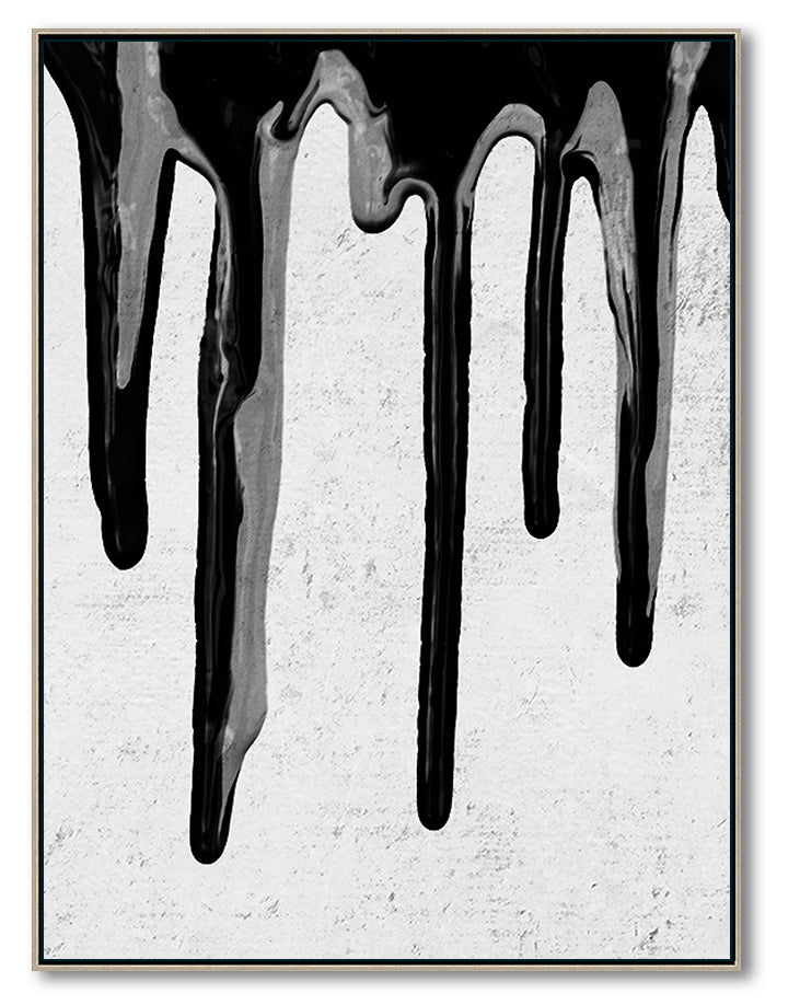 Large Dripping Abstract Canvas Wall Art, Original Oil Painting, Black and White Living Room Wall Art Decor no. 40