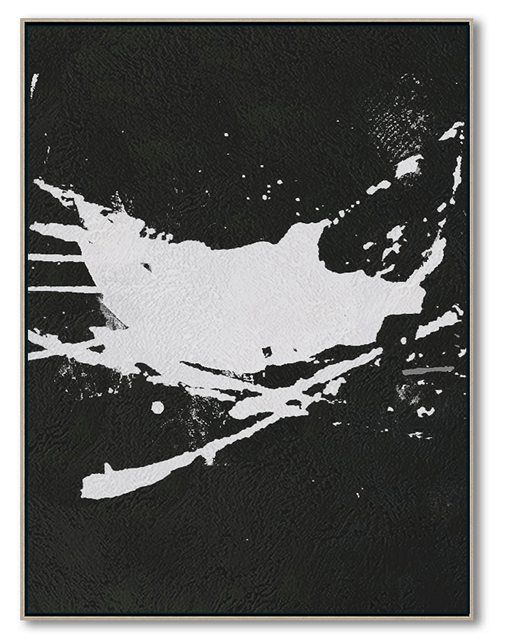 Oversized Abstract Canvas Wall Art, Original Oil Painting, Splash Black and White Living Room Wall Art Decor no. 46