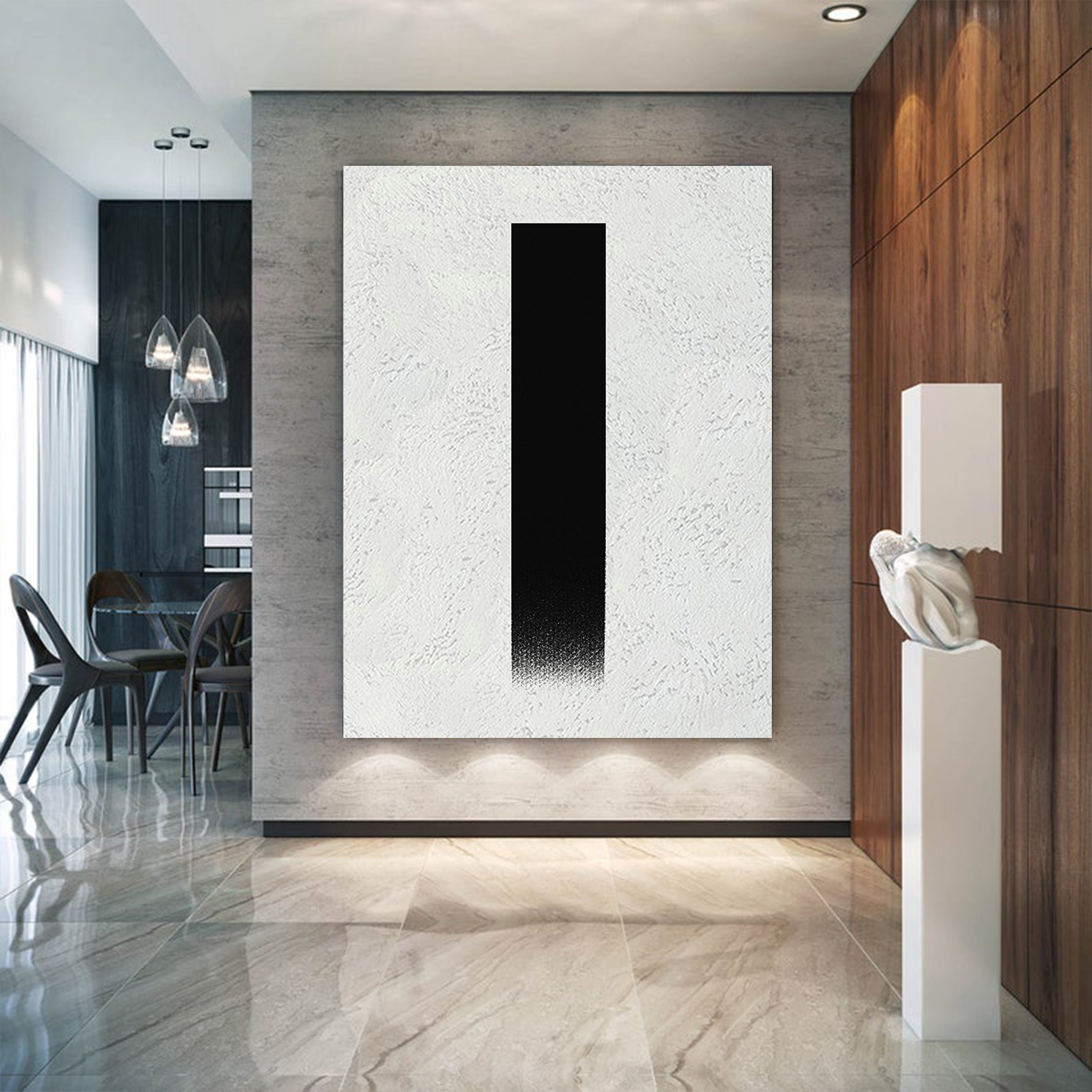 Oversized Abstract Canvas Wall Art, Original Oil Painting, Minimalist Black and White Living Room Wall Art Decor no. 48