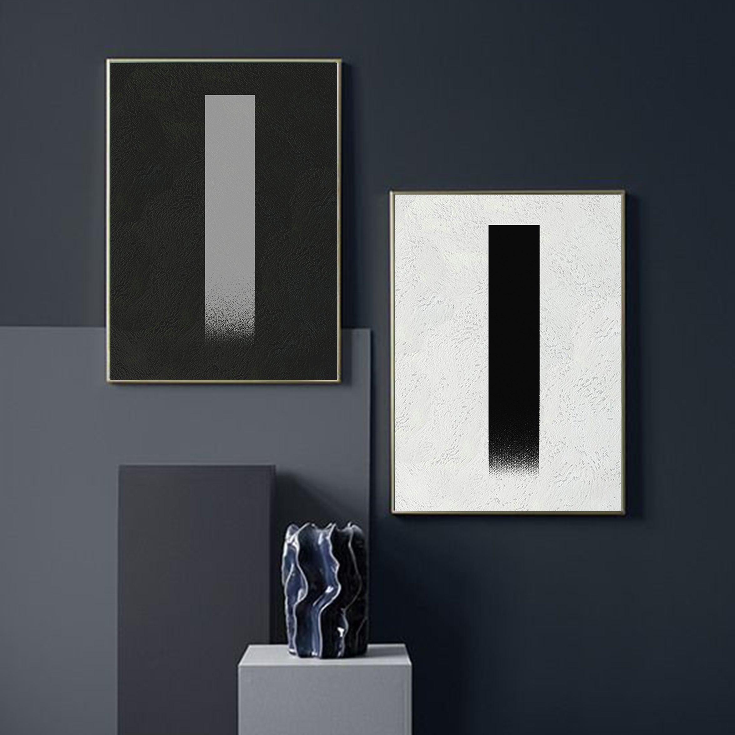 Large Duo Abstract Canvas Art, Original Oil Painting, Black & White Wall Art, Contemporary Modern Art Decor, Living Room Wall Decor