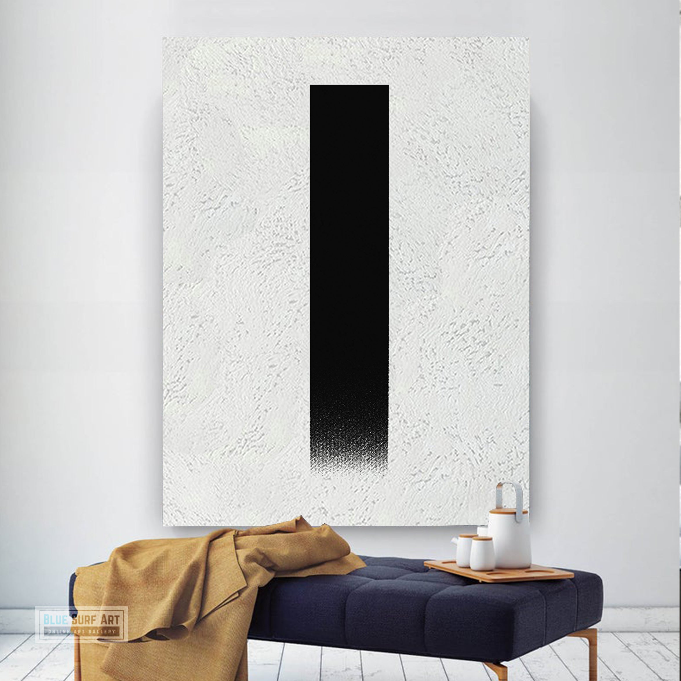 Oversized Abstract Canvas Wall Art, Original Oil Painting, Minimalist Black and White Living Room Wall Art Decor no. 48