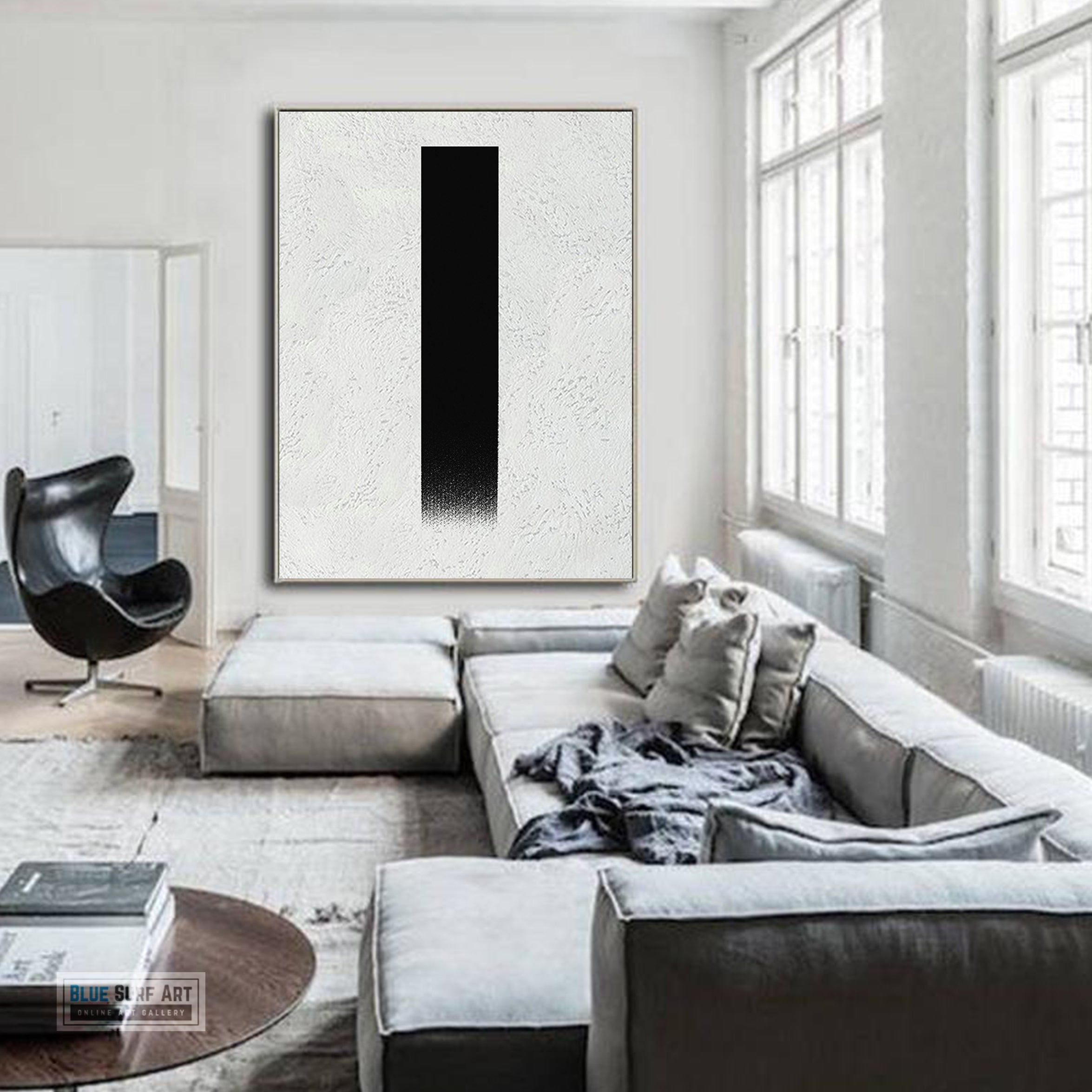 Oversized Abstract Canvas Wall Art, Original Oil Painting, Minimalist Black and White Living Room Wall Art Decor no. 48