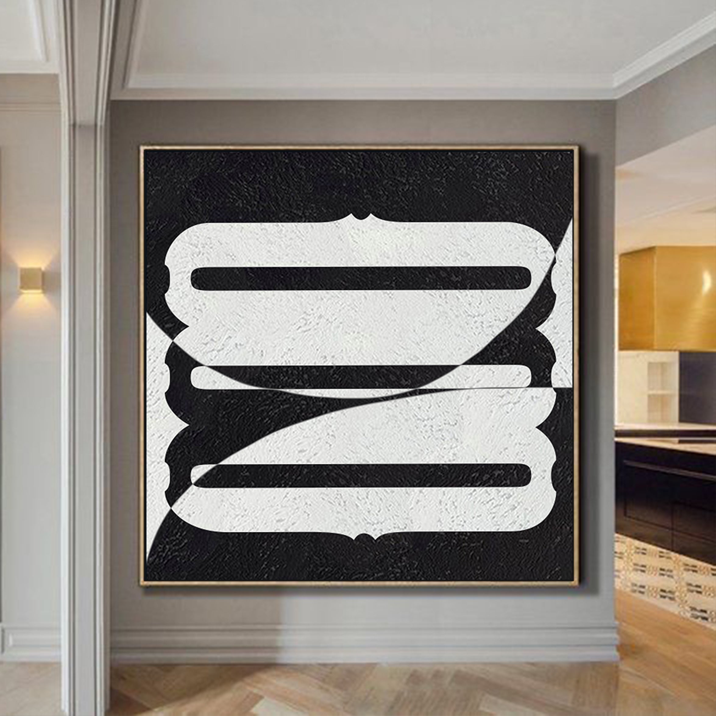 Large Abstract Painting, Oversized Black and White Wall Art Painting no. 083 - 4