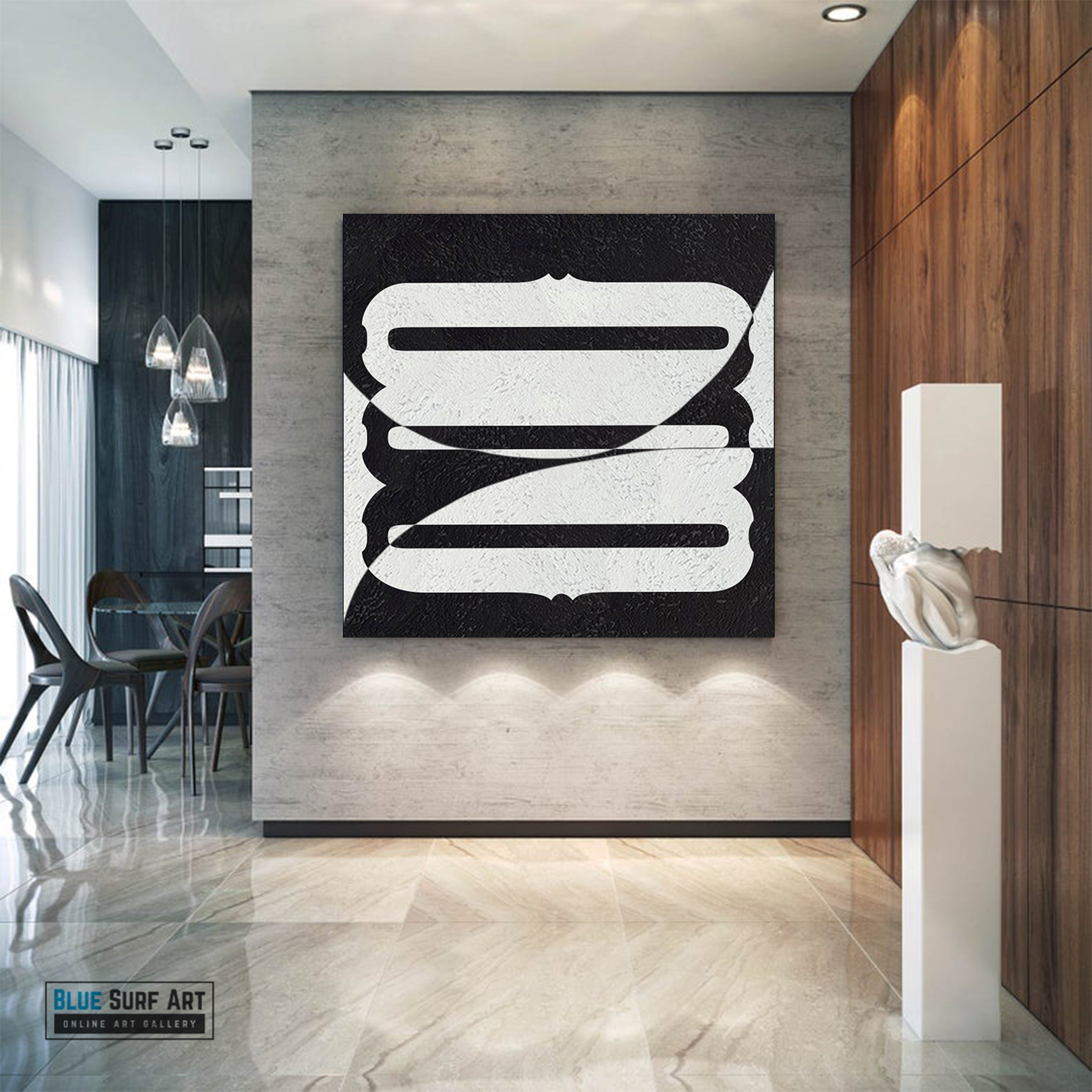 Large Abstract Painting, Oversized Black and White Wall Art Painting no. 083 -2