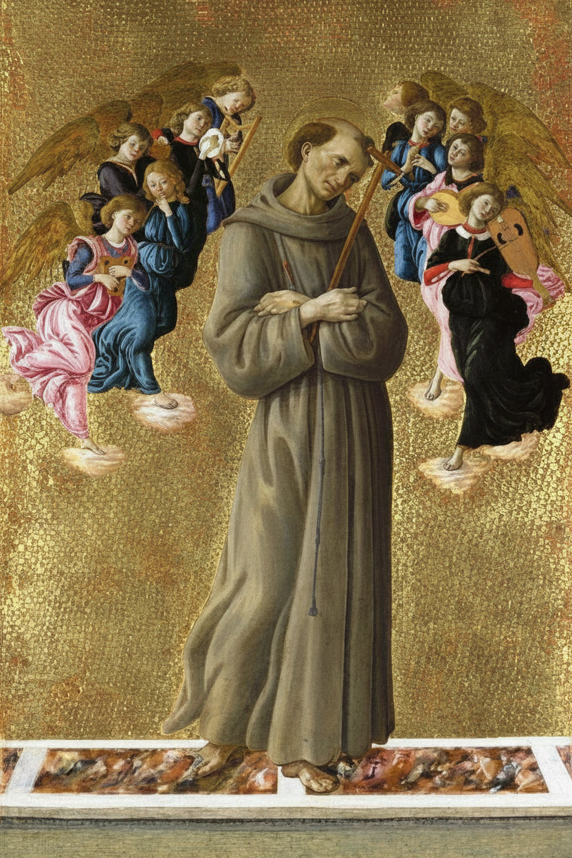 Saint Francis of Assisi with Angels by Sandro Botticelli I Blue Surf Art