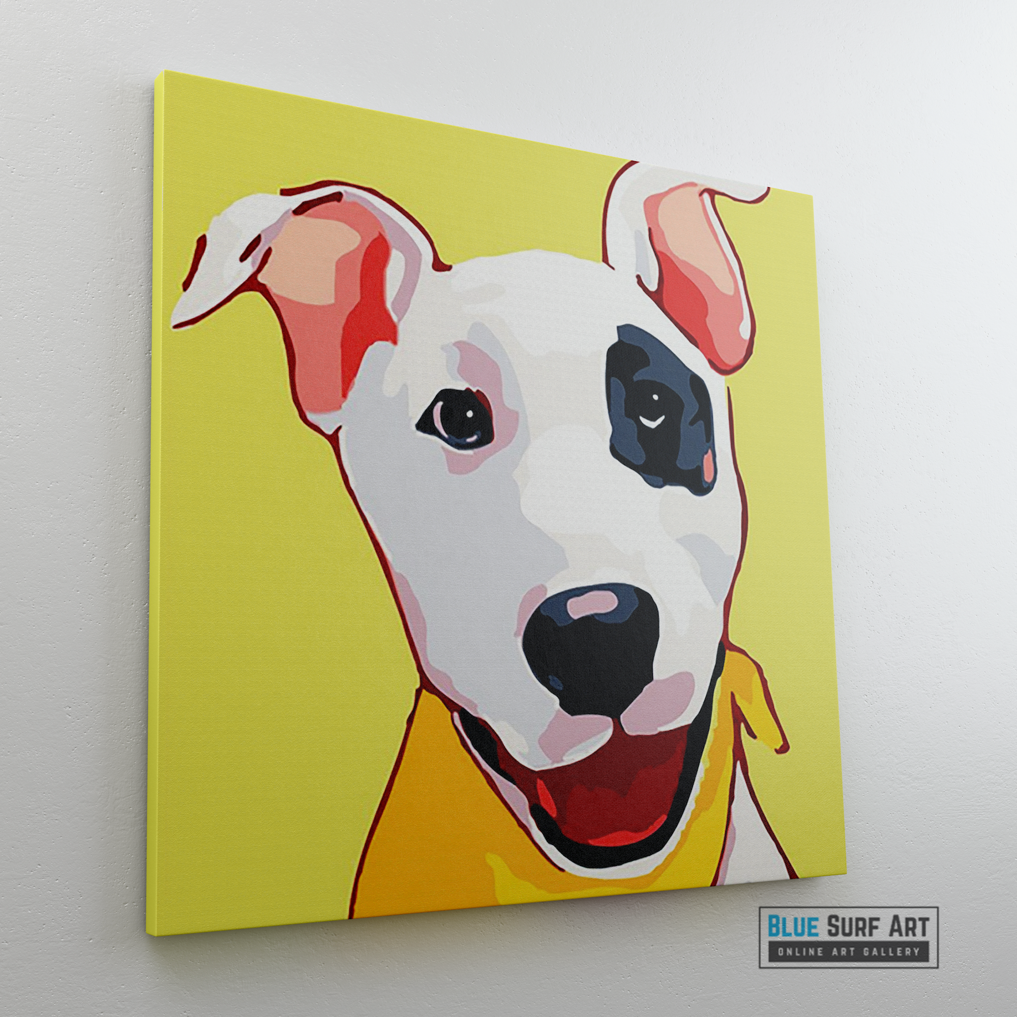 Happy Puppy Canvas Art Painting, Animal Pop Art, Room Decor, Wall Art - sideway