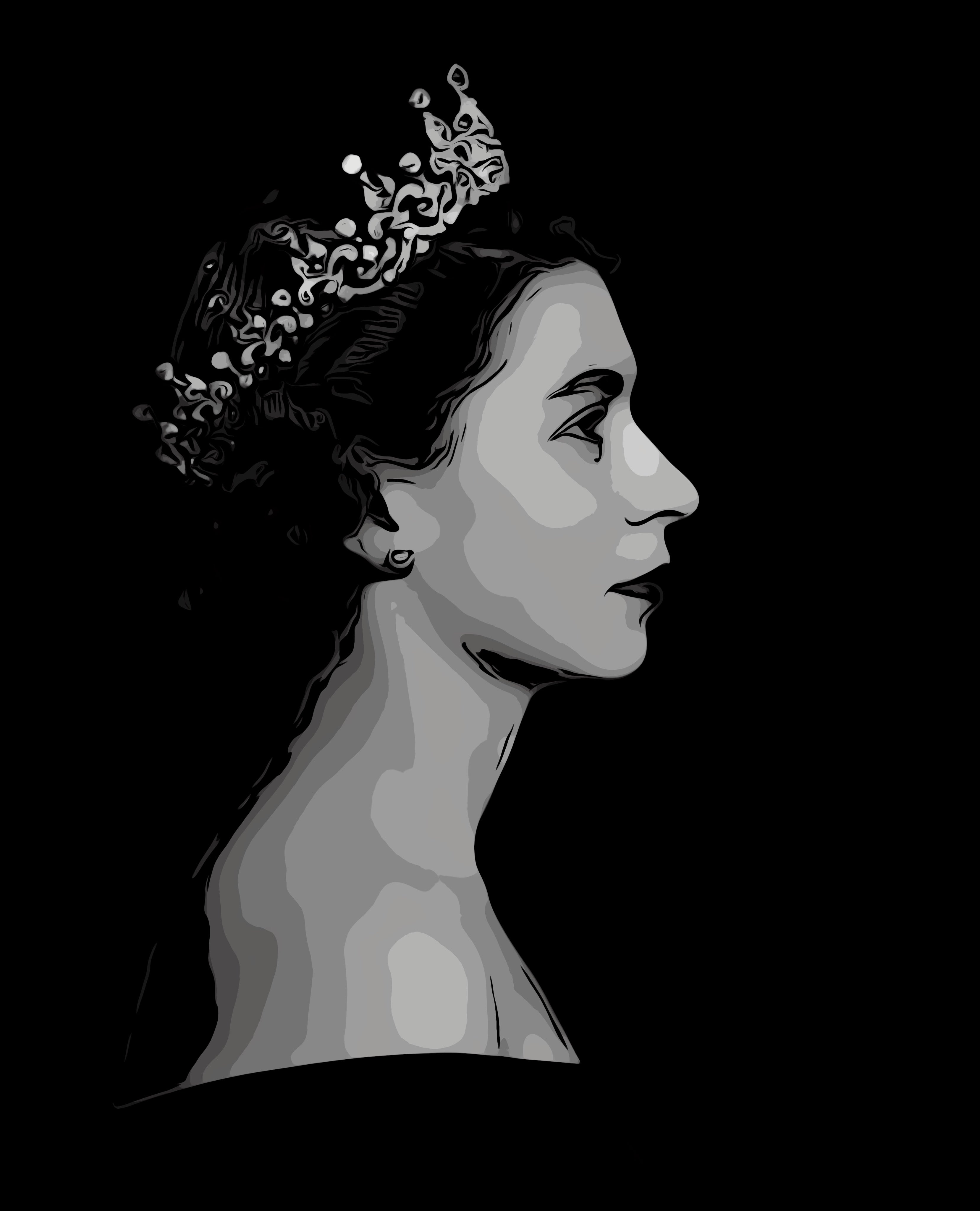 Queen Elizabeth II British Queen Wall Art 100% Handmade Painting, Pop Art, Black and White Painting