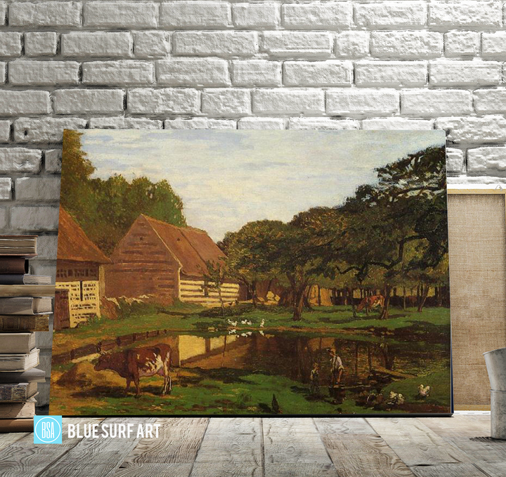 A Farmyard in Normandy, c.1863. Reproduction Oil Painting on Canvas I Blue Surf Art - Showcase