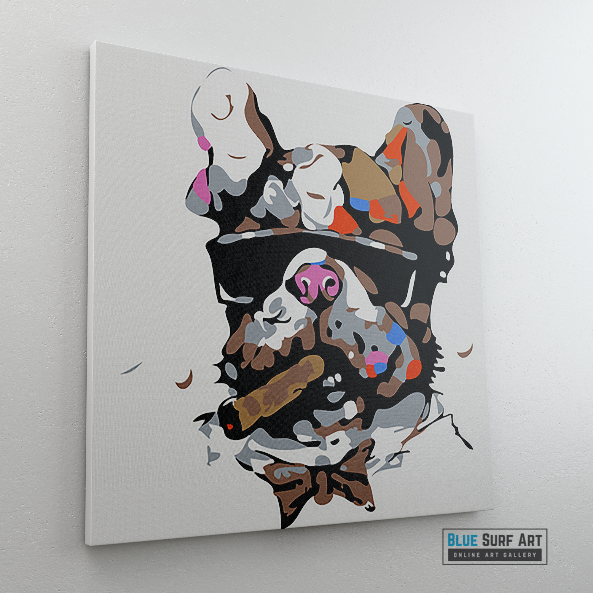 Dog with Sunglasses & Cigar Canvas Art Painting, Animal Pop Art, Room Decor, Wall Art - side angle