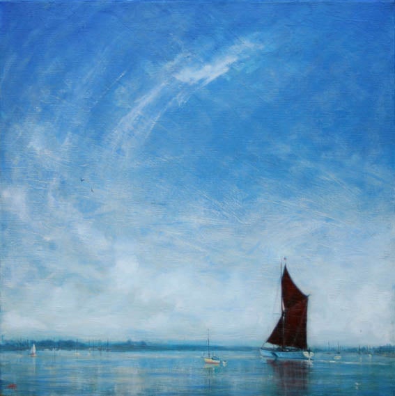 Sailing Barge Art Original Seascape Wall Art Blue Ocean Art Prints by Derek Hare
