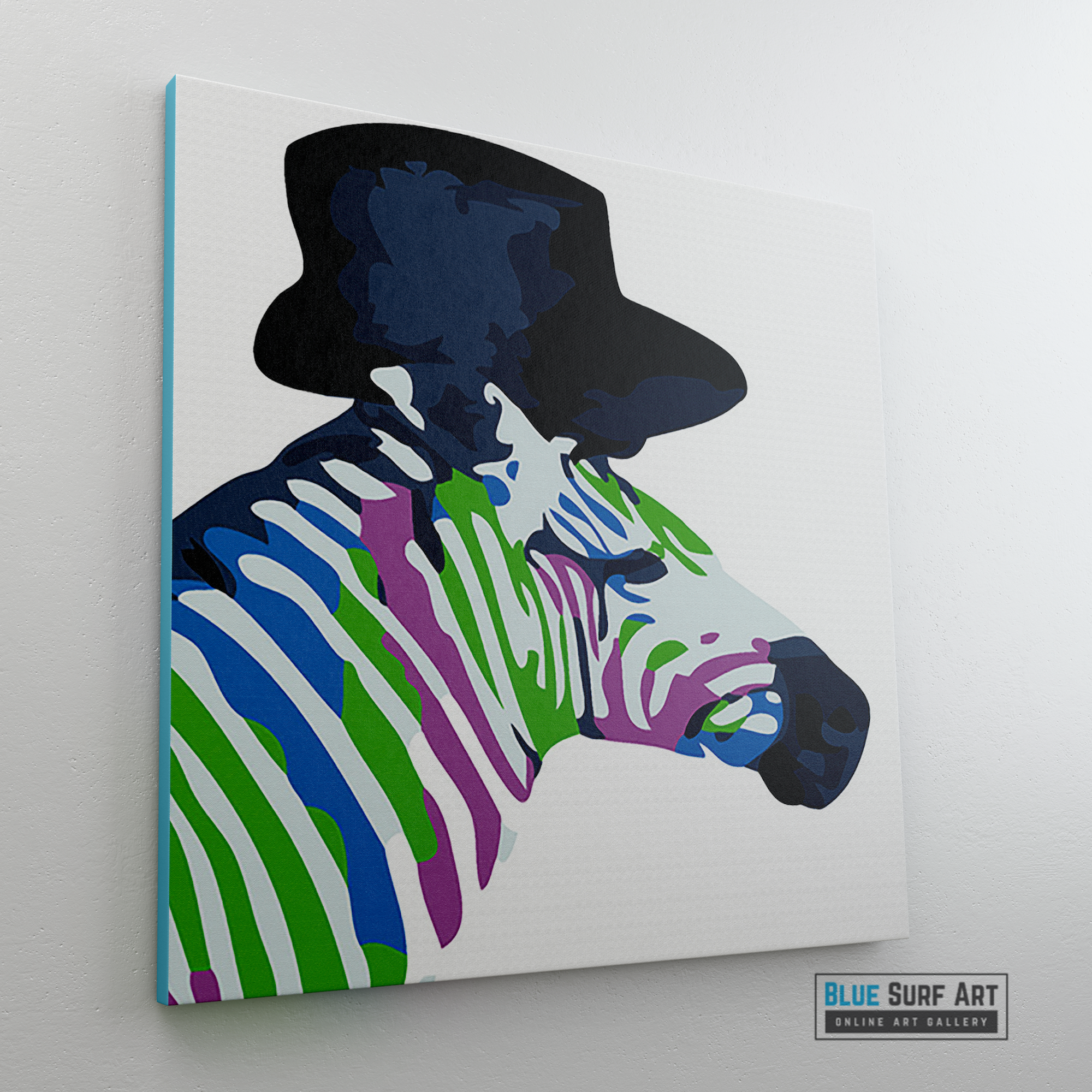 Zebra Canvas Art Painting, Animal Pop Art, Room Decor, Wall Art - side way