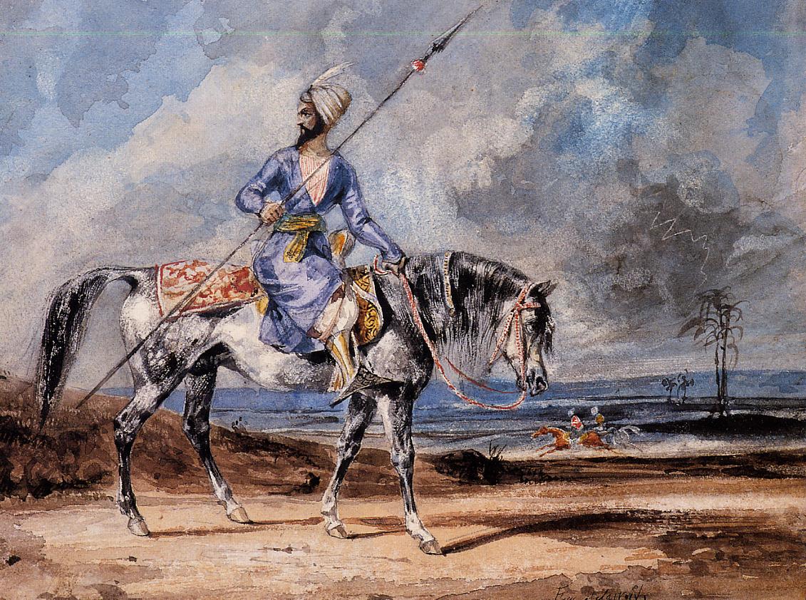 A Turkish Man on a Grey Horse by Eugène Delacroix Reproduction Painting by Blue Surf Art