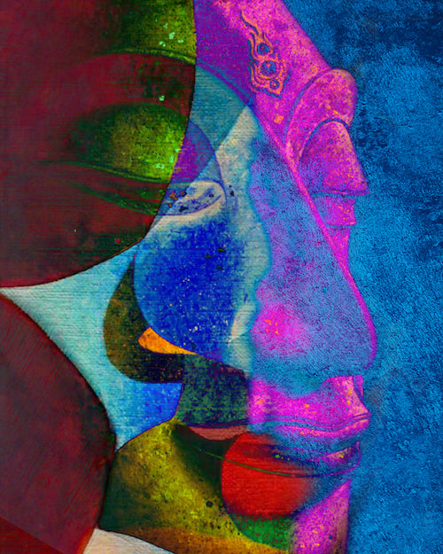 Abstract Multi Colour Buddha Original Oil on Canvas