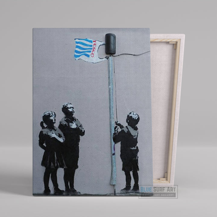 Banksy Ban Plastic Bag, Street Art Handmade Original Oil on Canvas by Blue Surf Art
